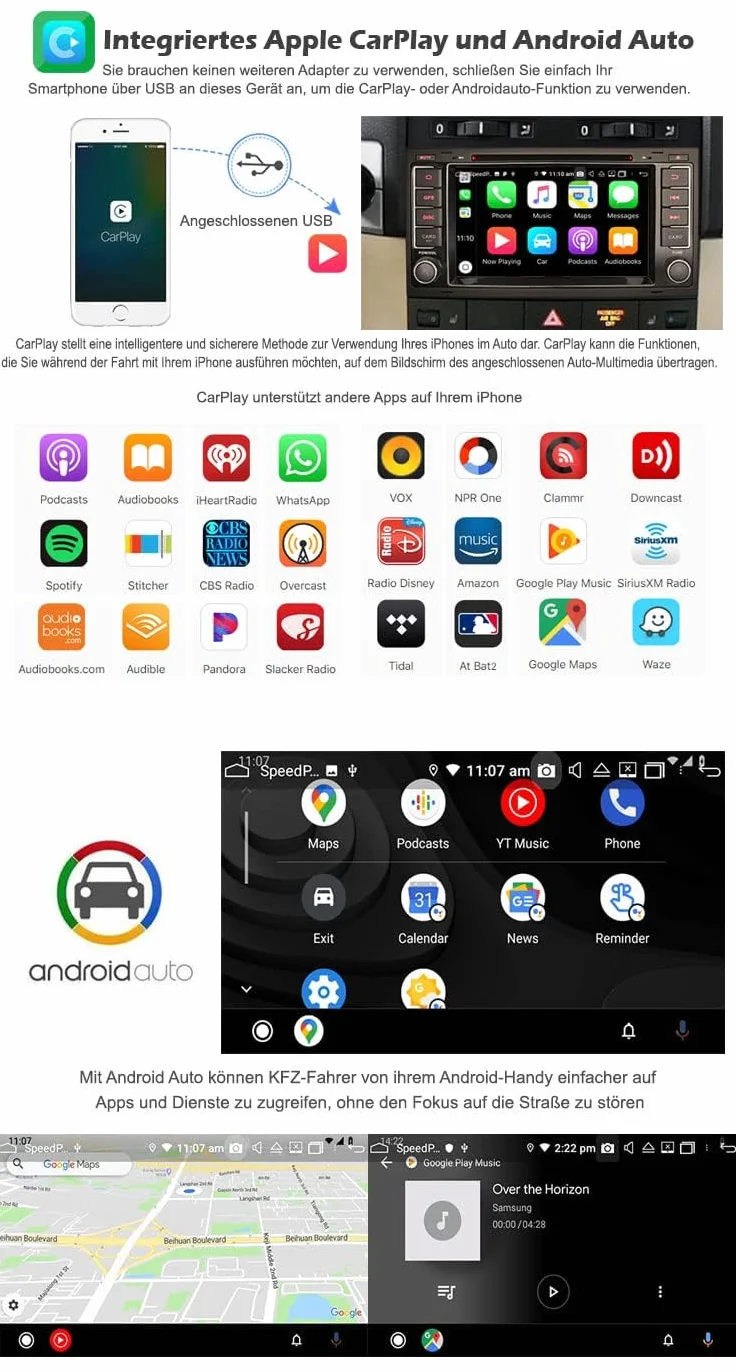 erisin 7-calowe radio samochodowe z systemem Android 12 do VW Touareg T5 Multivan GPS Navi Carplay Android Auto DSP Bluetooth WiFi 4G DAB+ TPMS Touch Screen CD/DVD A2DP SWC Car Radio 4 GB RAM + 64 GB