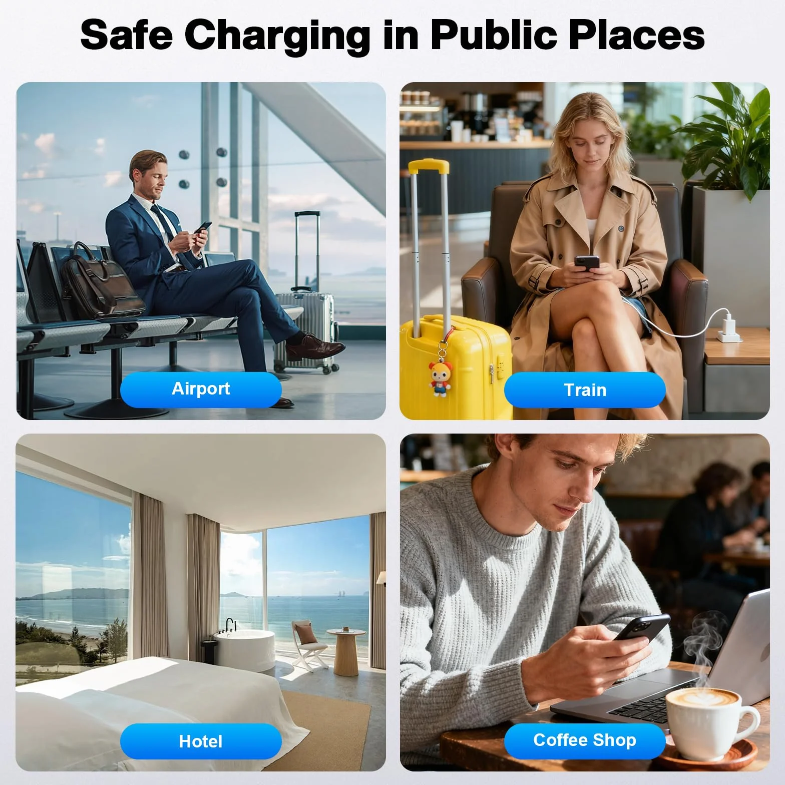 Blokada danych USB-C do C Anti Juice Jacking, tylko do ładowania, PD 140 W, srebrny, 2 szt.