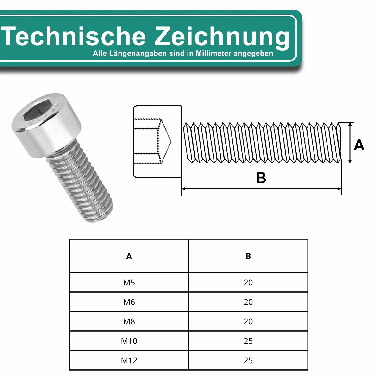 PRIOstahl Śruby cylindryczne z gniazdem sześciokątnym śruby z pełnym gwintem śruby sześciokątne - 10 sztuk rozmiar: M6 x 20 mm DIN912 IS04762-A2-70 Śruby do budowy maszyn i mebli, nierdzewne ze stali
