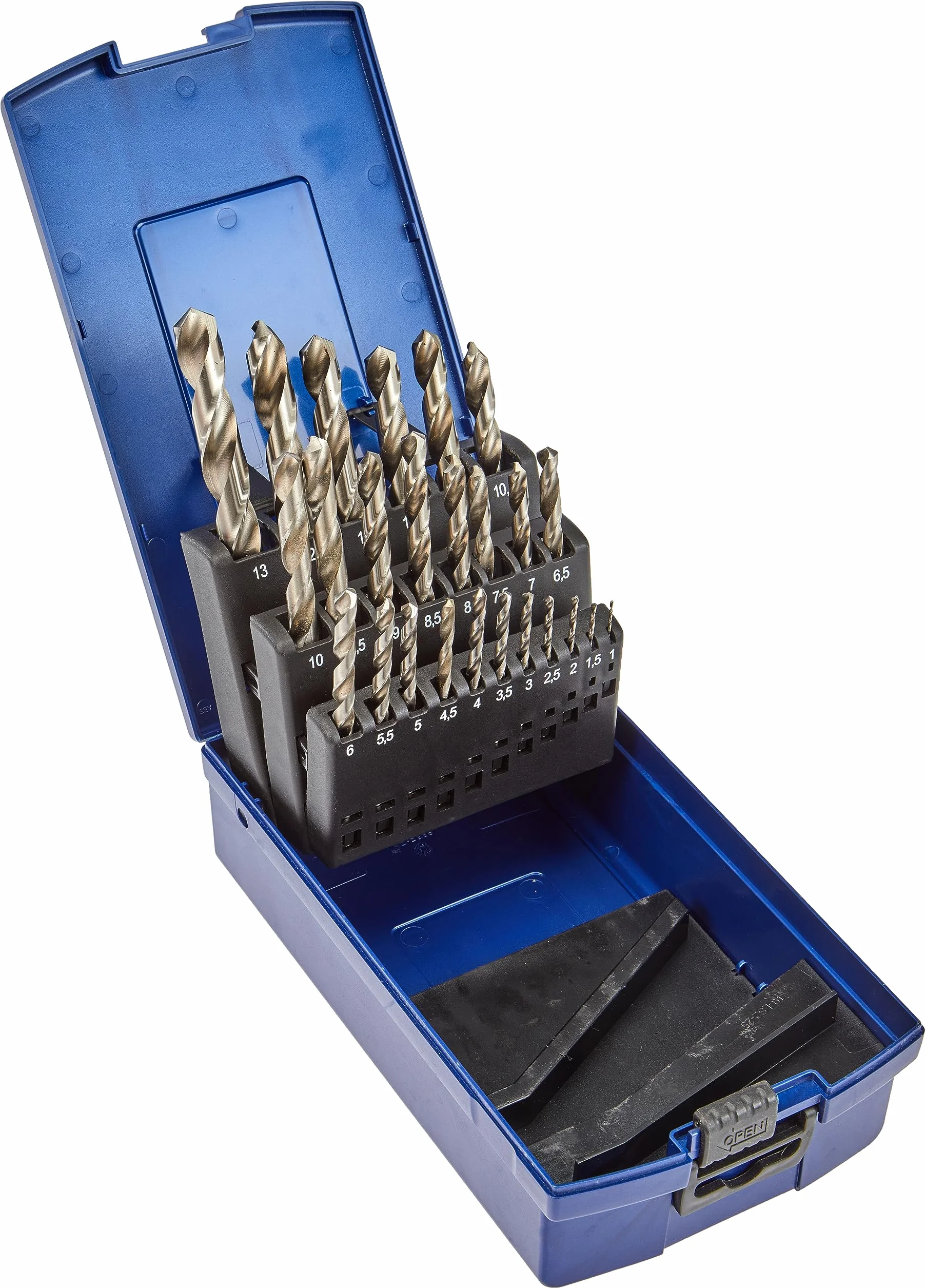 Bohrcraft Zestaw wierteł spiralnych HSS-G w pudełku ABS KG13 25-częściowy średnica 1 – 13 x 0,5 mm, opakowanie 25 sztuk, 11201330025
