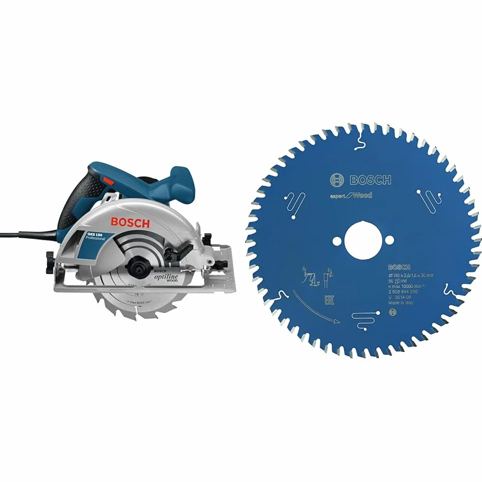 Bosch Professional: pilarka tarczowa GKS 190 1400 W, średnica tarczy pilarskiej 190 mm & Bosch Professional Brzeszczot do piły tarczowej Expert do drewna