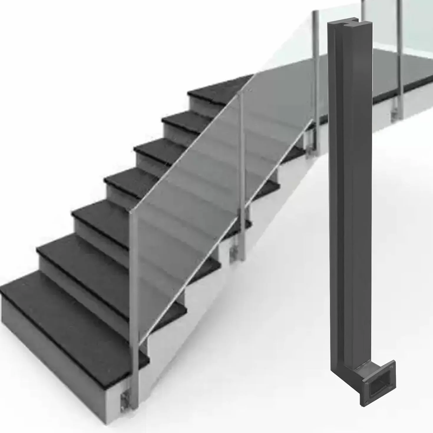 Szklany słupek ogrodzeniowy do paneli, łatwy montaż, średni słupek do tarasów, schodów i balustrad ogrodowych, stylowe, odporne na warunki atmosferyczne rozwiązanie zewnętrzne