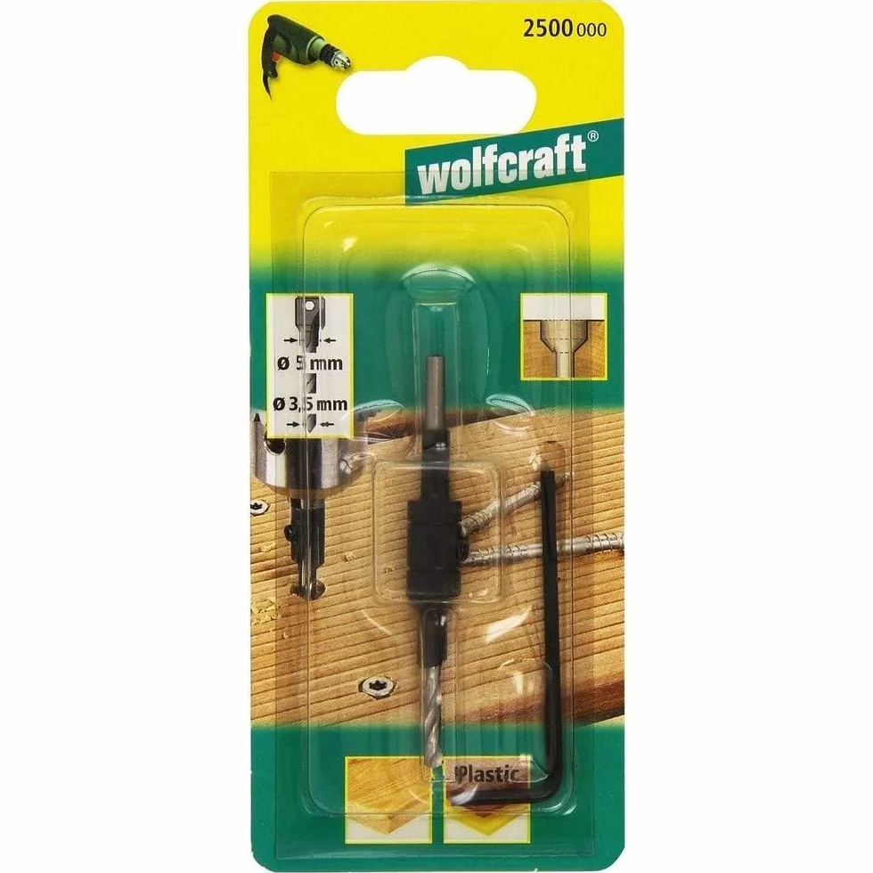 wolfcraft Wiertło wstępne z pogłębiaczem ø3,5-9,5 mm I 2500000 I wierci i opuszcza w jednym cyklu roboczym