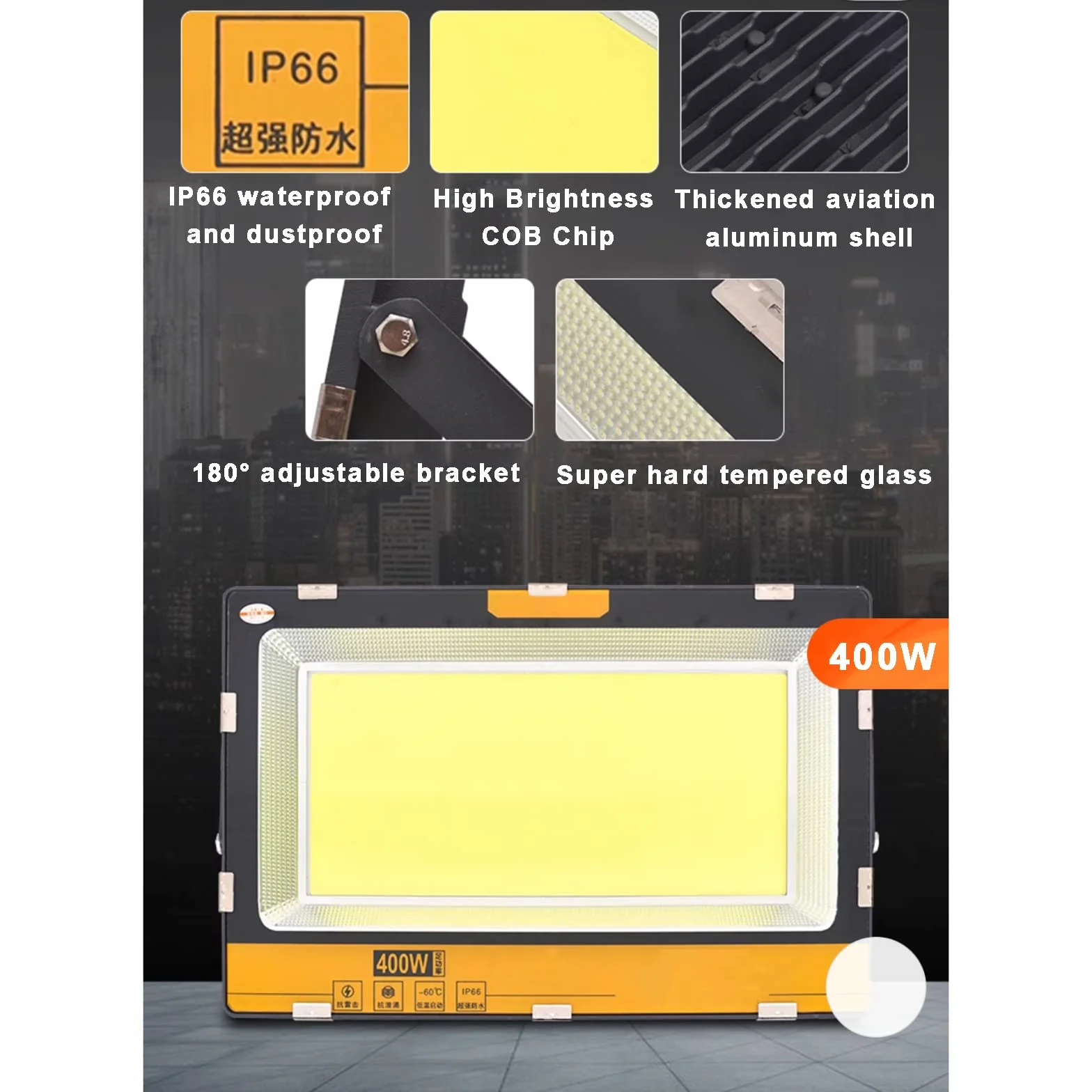 Lampy solarne zewnętrzne, Super jasne oświetlenie Inżynieria Obszar napromieniowania 100-500㎡ dla magazynu, parkingu, parku, billboar(A,400W)