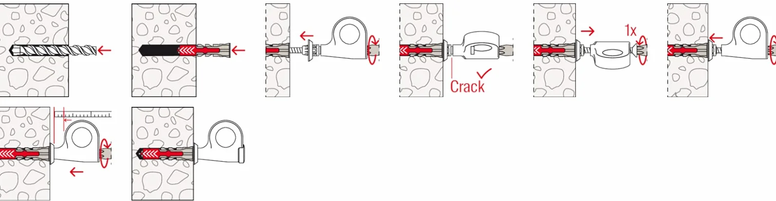 fischer EasyHook Loop K (6), zestaw 6 śrub z hakami z oczkami i kołkami DuoPower 6 x 30, śruby do płyt wiórowych z haczykami, elastyczne haki śrubowe do montażu w wielu materiałach budowlanych