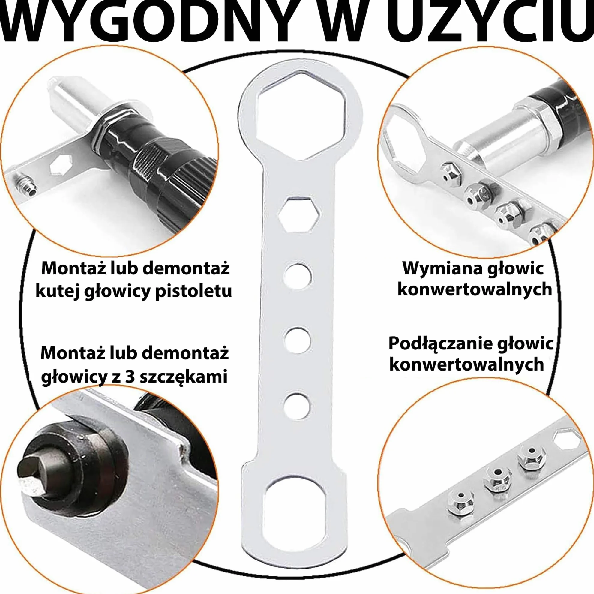 Akumulatorowa przystawka do nitowania 3 głowice aluminiowa ergonomiczna