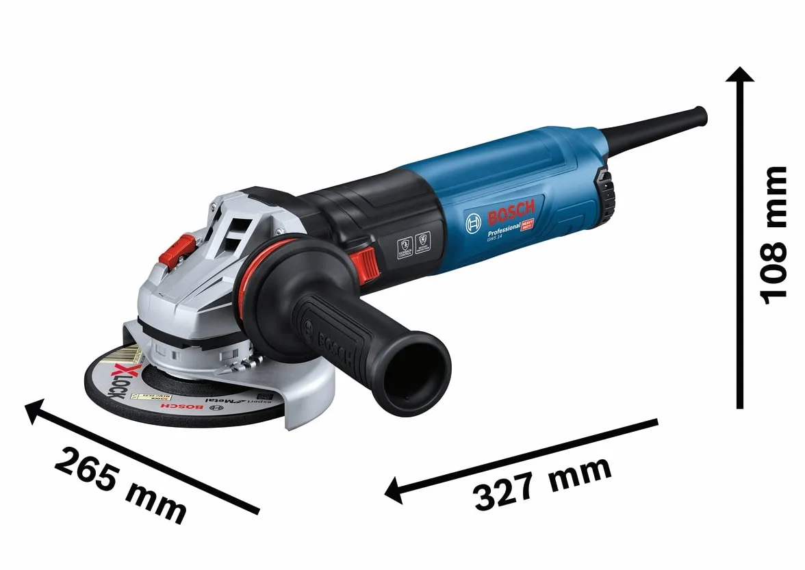 Bosch Professional: szlifierka kątowa GWS 14-125 S (1400 W, średnica tarczy 125 mm, rękojeść dodatkowa, osłona, klucz oczkowy, kołnierz mocujący, nakrętka mocująca)