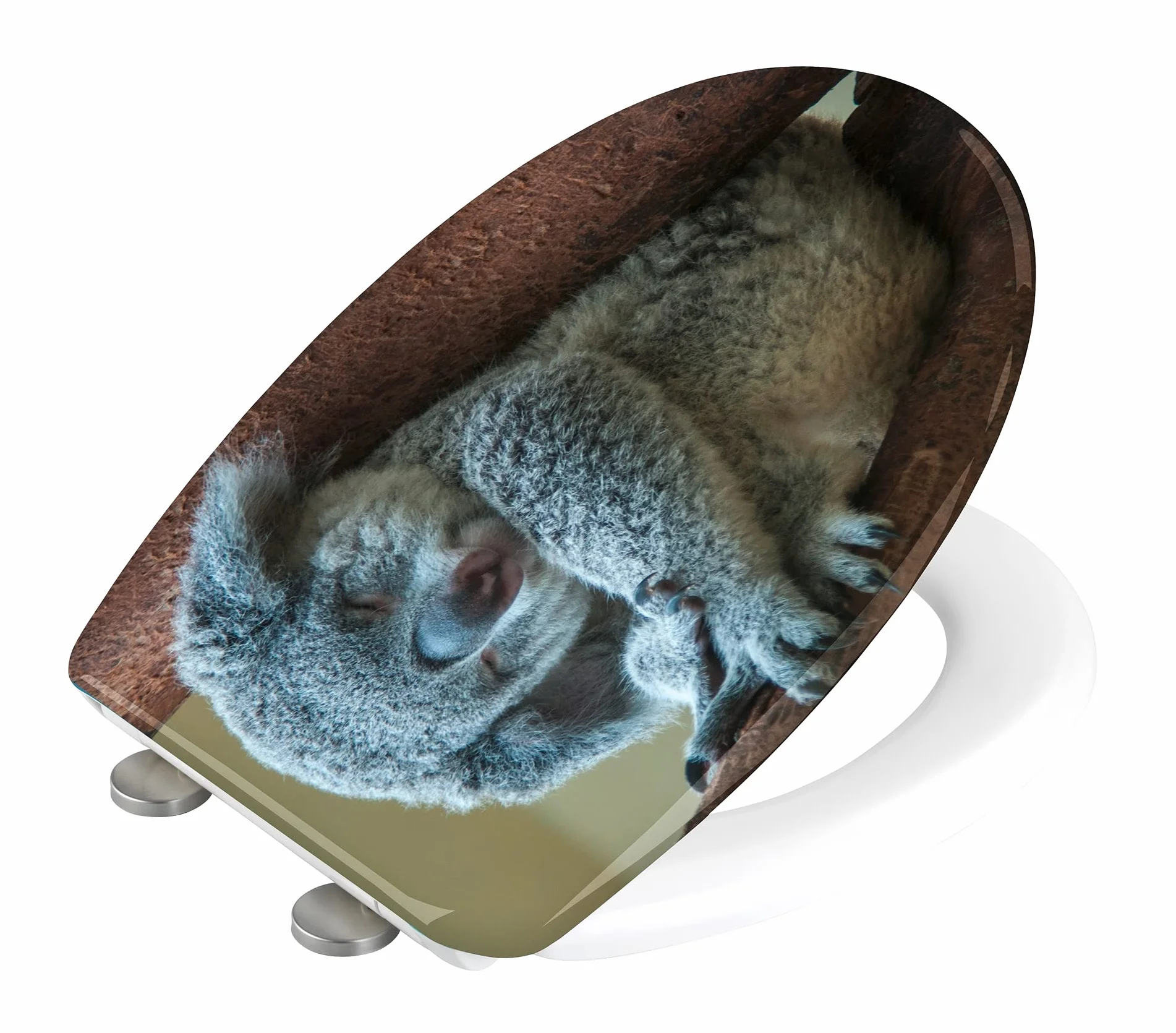 WENKO Deska sedesowa Koala, higieniczna deska sedesowa wolnoopadająca, deska sedesowa z odpornego na pękanie, antybakteryjnego duroplastu, mocowanie ze stali nierdzewnej, 38 x 45 cm, motyw koala
