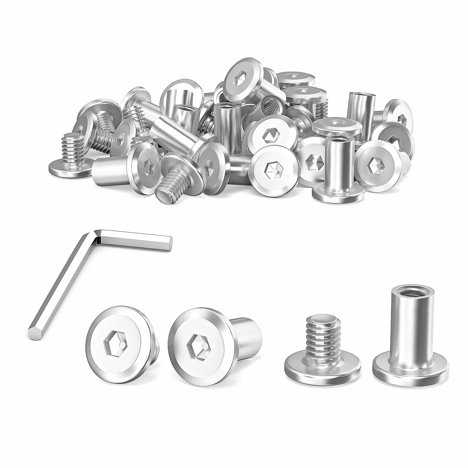 Dayalo 40 sztuk śrub łączących M5 x 10 mm, łączniki do szafek M5, śruby tulejowe ze stali nierdzewnej A2 V2A, śruby meblowe z tuleją meblową do szafek, drewniane cegły