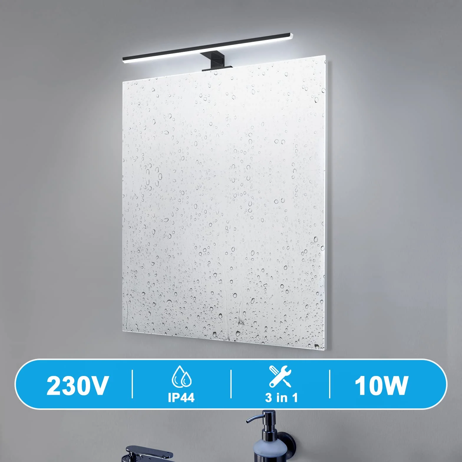 LED oświetlenie lustra łazienkowego 10W 820LM, 40cm kinkiet lampa lustrzana z neutralną bielą 6000k,3 w 1 230V oświetlenie lustra szafki łazienkowej IP44 wodoodporny czarny
