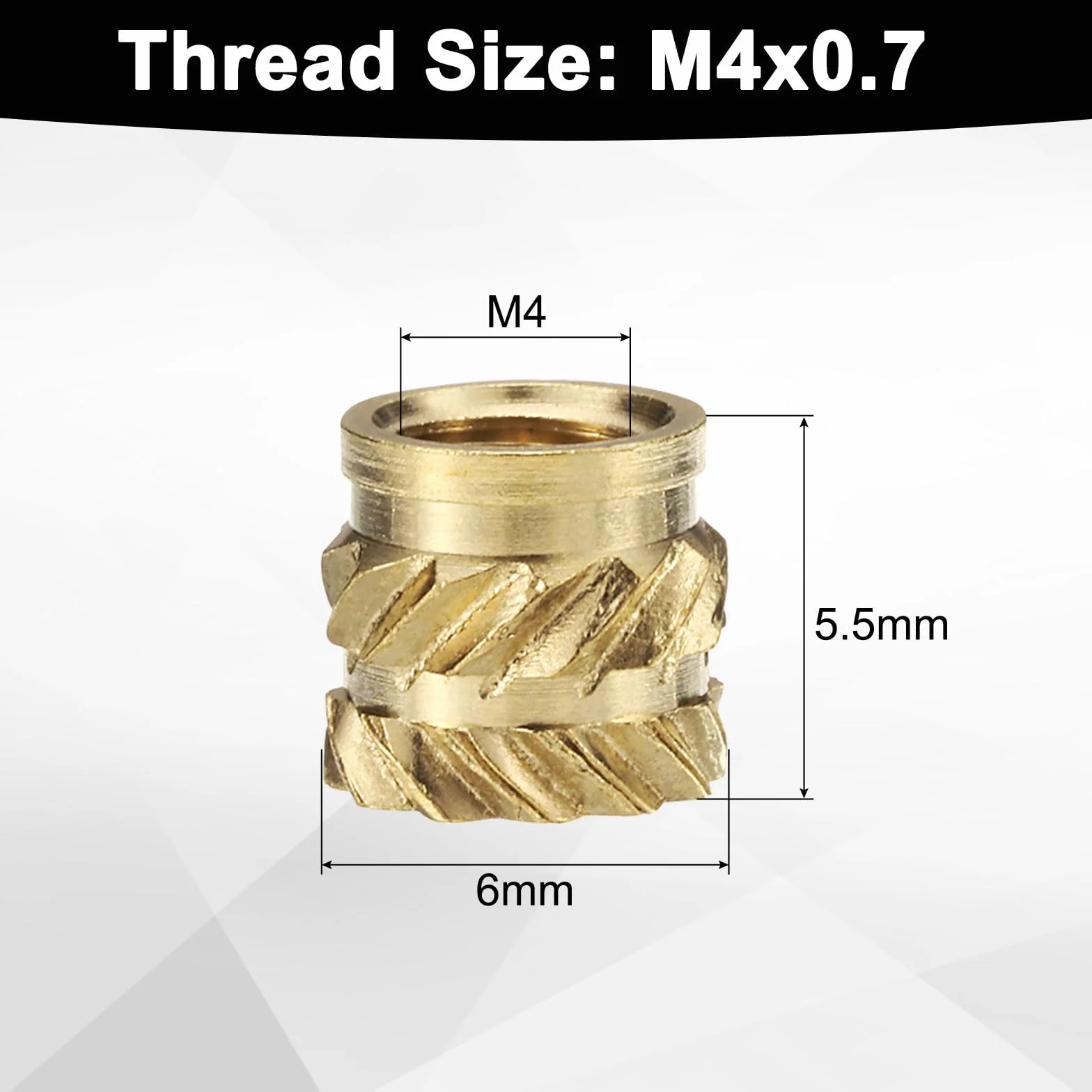 QUARKZMAN Wkładka gwintowana M4 mosiężna wkładka termoosadzona M4 x 5,5 mm, nakrętki radełkowane OD 6 mm, mosiężne nakrętki gwintowane żeńskie, druk 3D