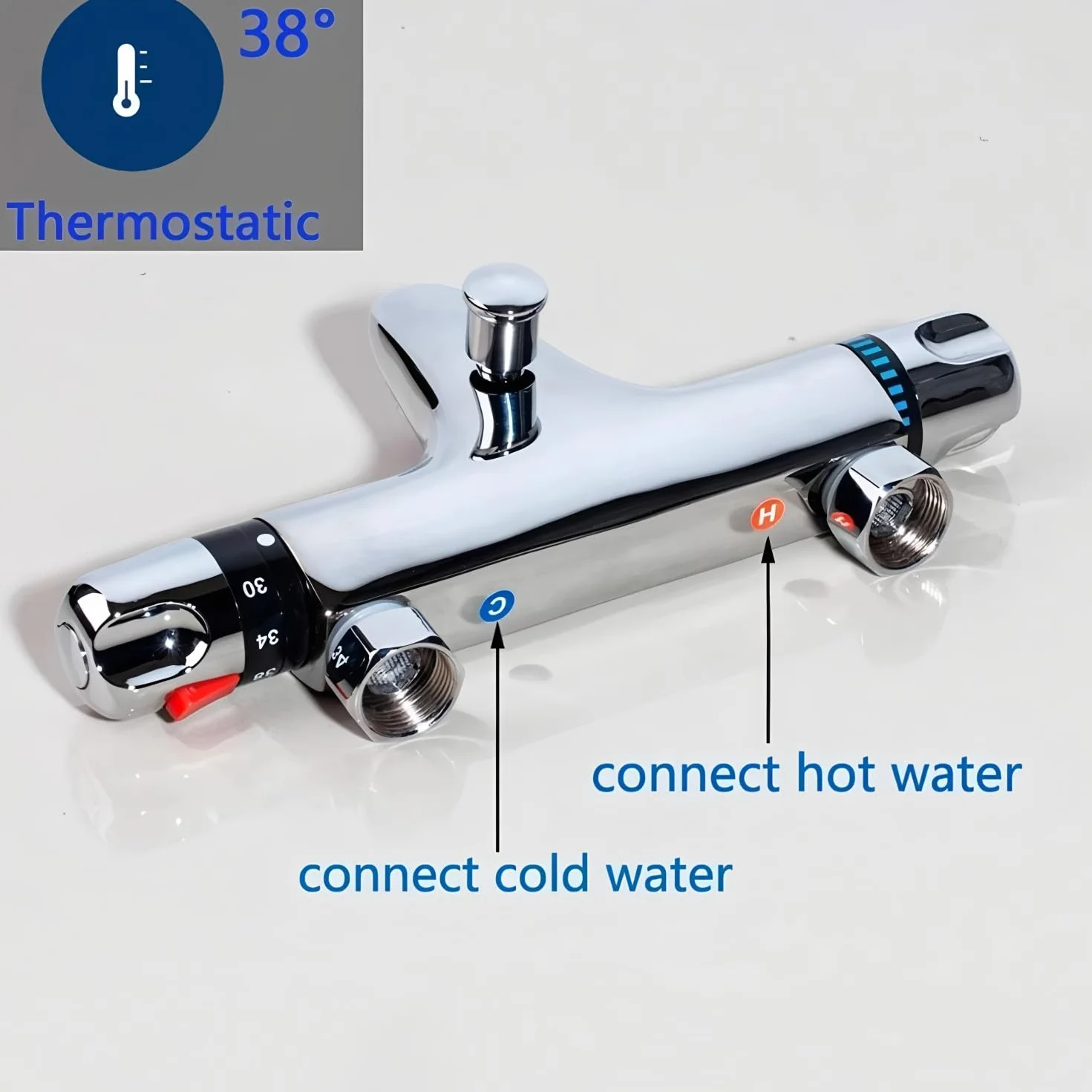 armatura wannowa termostat, armatura prysznicowa, bateria mieszakowa prysznicowa termostat z przyciskiem bezpieczeństwa 38 °C, naścienna armatura wannowa termostatyczna