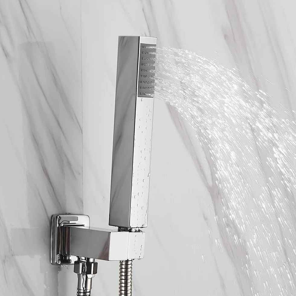 Podtynkowy system prysznicowy z słuchawką prysznicową, armatura prysznicowa LED, zestaw prysznicowy z termostatem, głowica prysznicowa, deszczownica, panel prysznicowy, do masażu, wodospad, srebrna