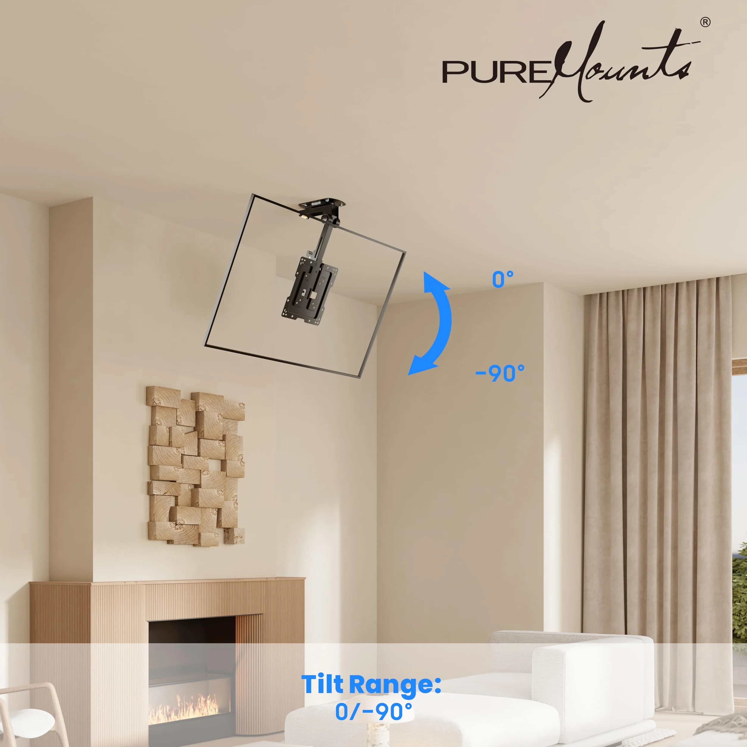PureMounts Uchwyt sufitowy do telewizora o przekątnej ekranu 19-43", składany, z regulacją wysokości, wychylny, pochylony, do VESA 200 x 200, czarny