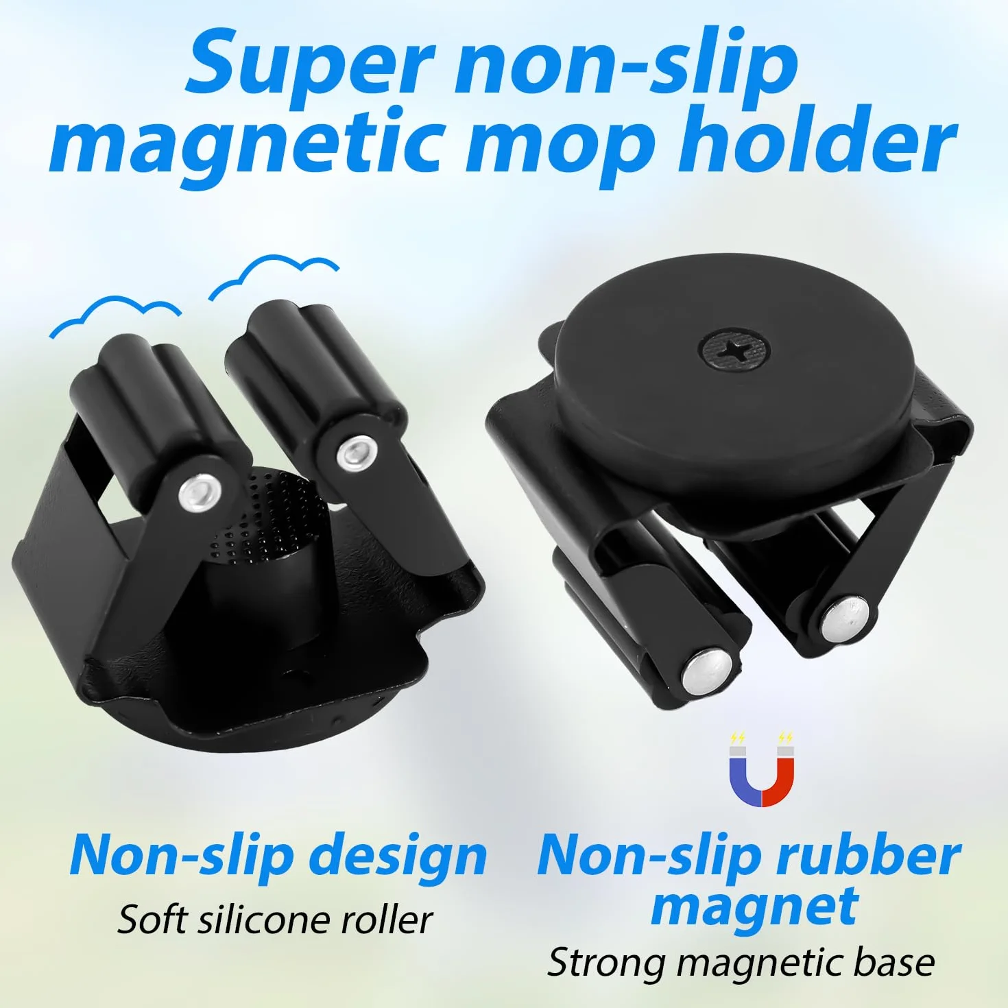 4szt Wiszacy Uchwyt na Mopa i Miotle, Magnetyczny Uchwyt na Miotle Wytrzymaly Uchwyt na Mopa Uchwyt na Miotle Bez Wiertarki Czarny Uchwyt Scienny na Mop do Pralni Garazu Kuchni Ogrodu Lazienki