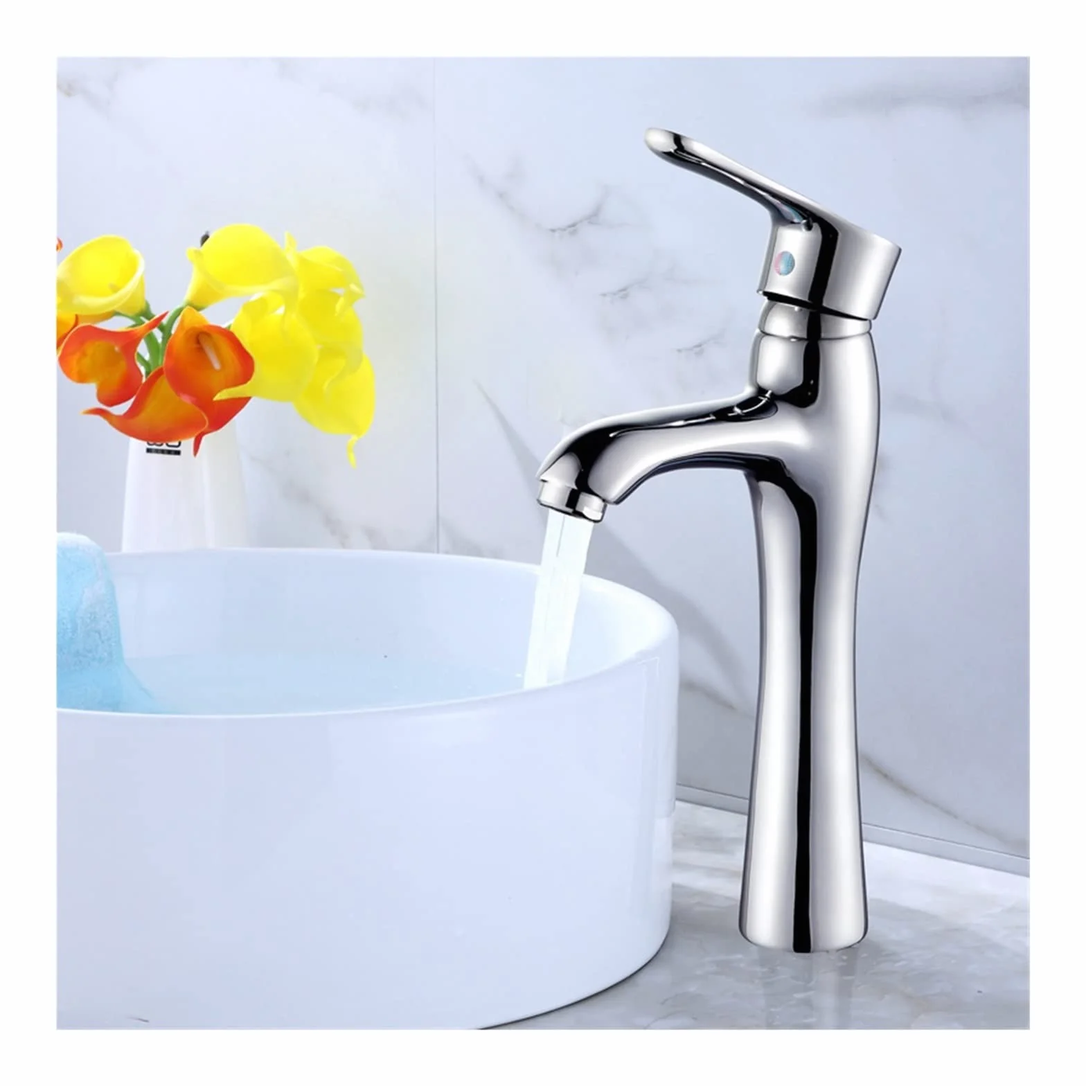 Elastyczny kran Obrotowy, Nowoczesna łazienka komercyjna Ciepły i zimny kran miedziana umywalka Pojedynczy uchwyt Hole Toaleta Kran