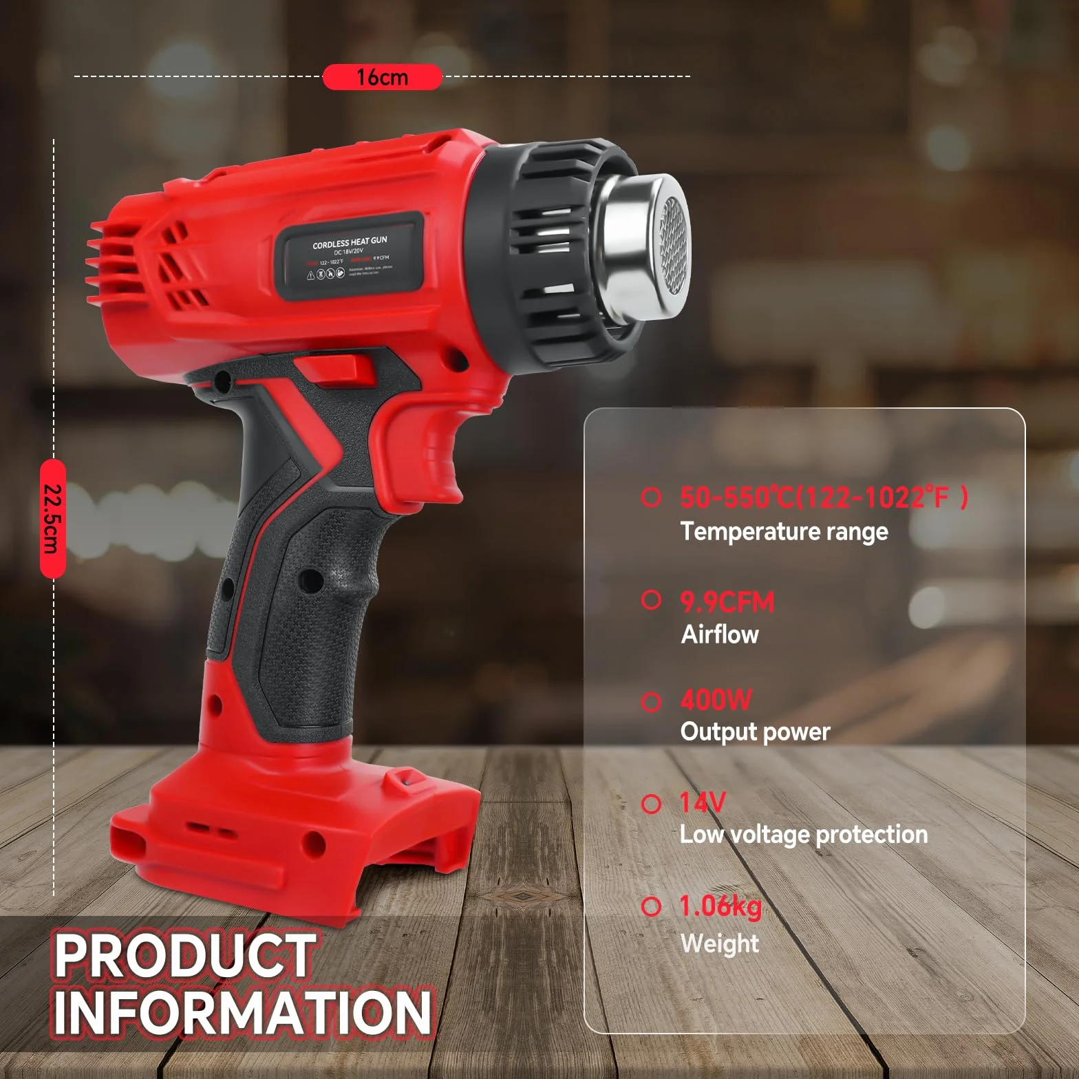 Bezprzewodowy pistolet na gorące powietrze z wyświetlaczem do akumulatora litowo-jonowego Milwaukee 18 V, 400 W 1022℉ (550℃) opalarka z zabezpieczeniem przed przeciążeniem, 4 dysze do spawania