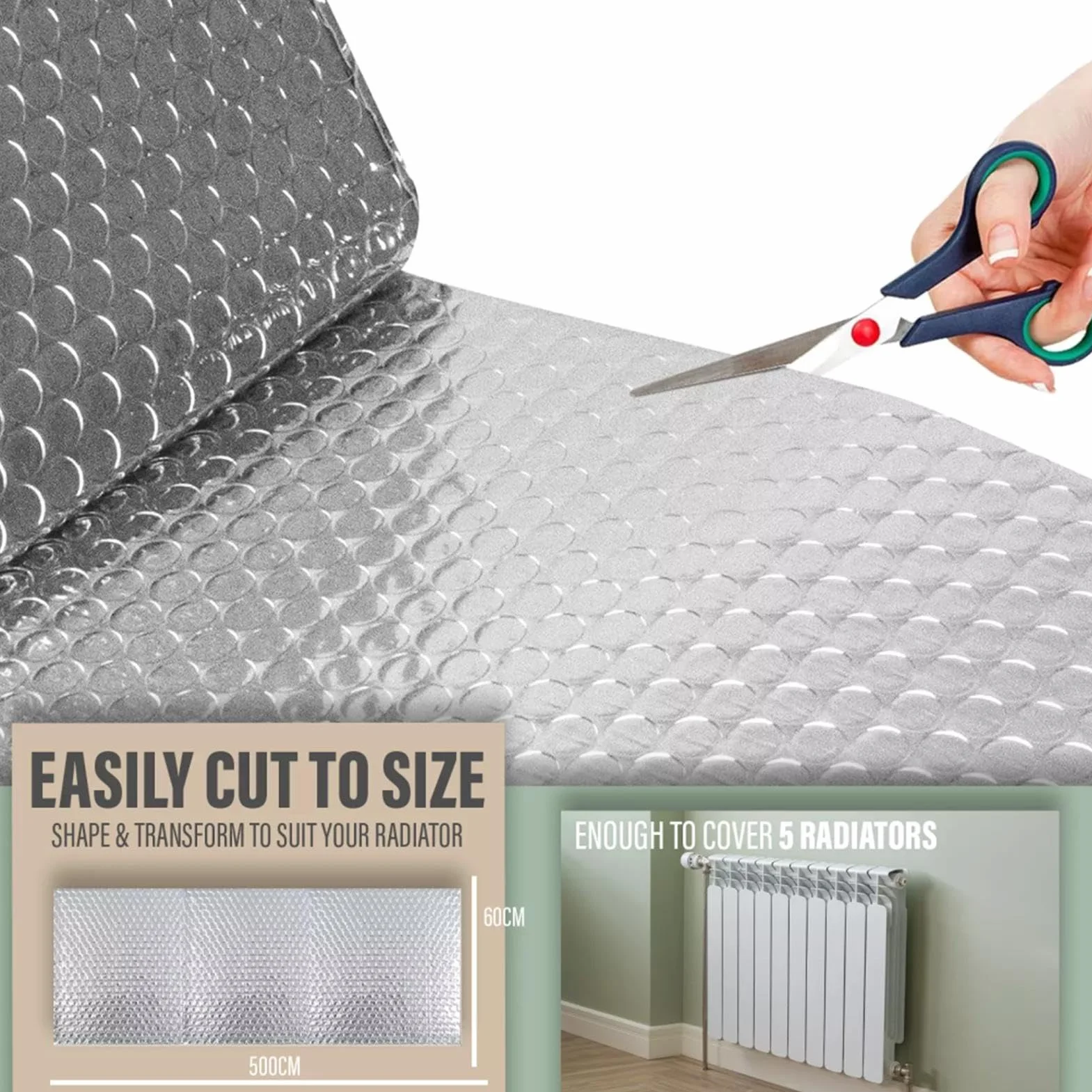 Supply Cube Radiator Reflector Foil Insulation Roll, Professional Radiator Reflector Panels, 60cm X 5m/24inch X 16ft, Aluminum Foil Window Insulation, Thermal Insulation for Rv Roof