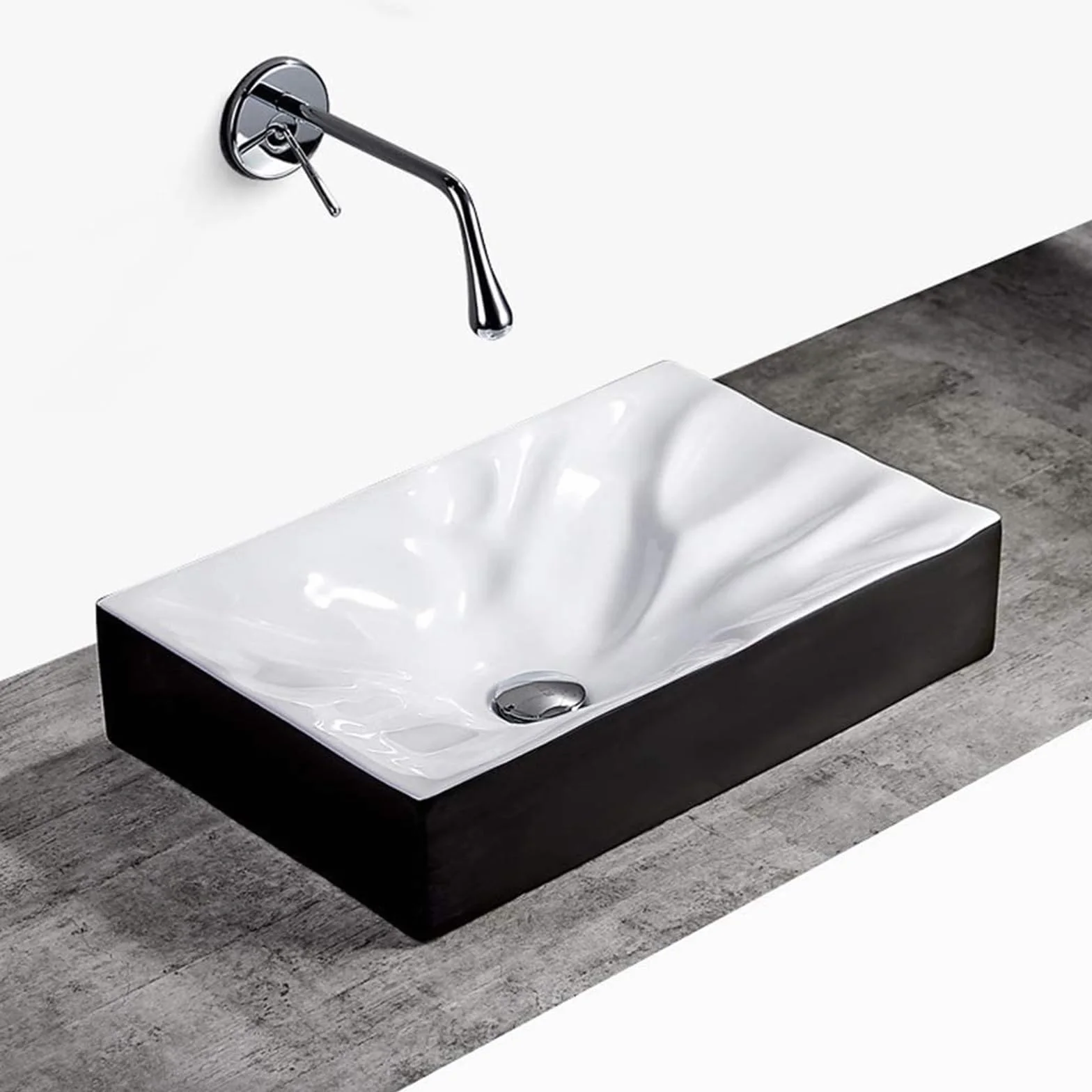 Umywalka Łazienkowa Ceramiczna, Umywalka Łazienkowa Ceramiczna, Umywalka Nablatowa Prostokątna, Bez Otworu Przelewowego, Artystyczna Umywalka Nablatowa Do Łazienki,White
