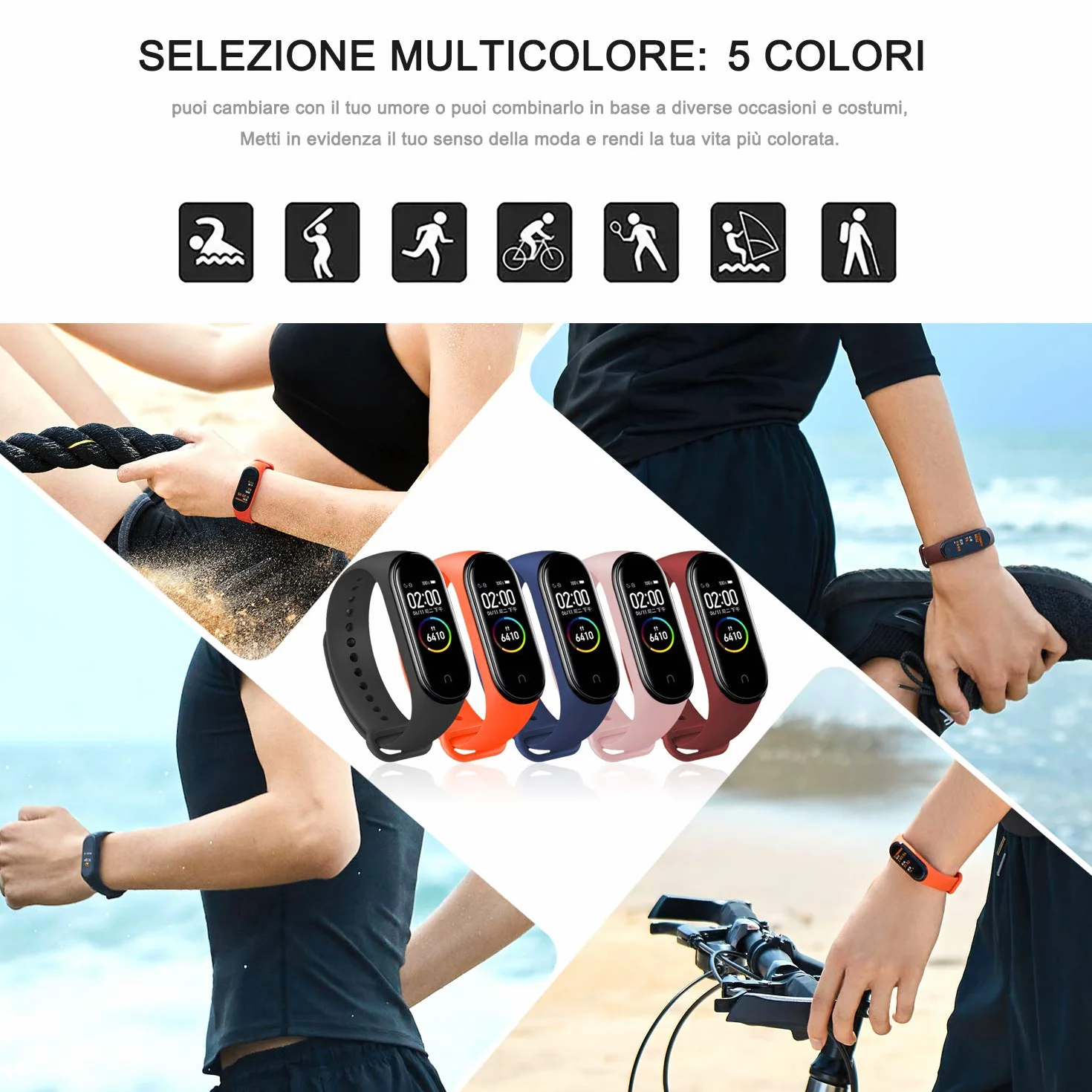 BANGTING 5 PCS Pasek Kompatybilny z Xiaomi Mi Band 3/4, Silikonowy Zegarek Wymiana