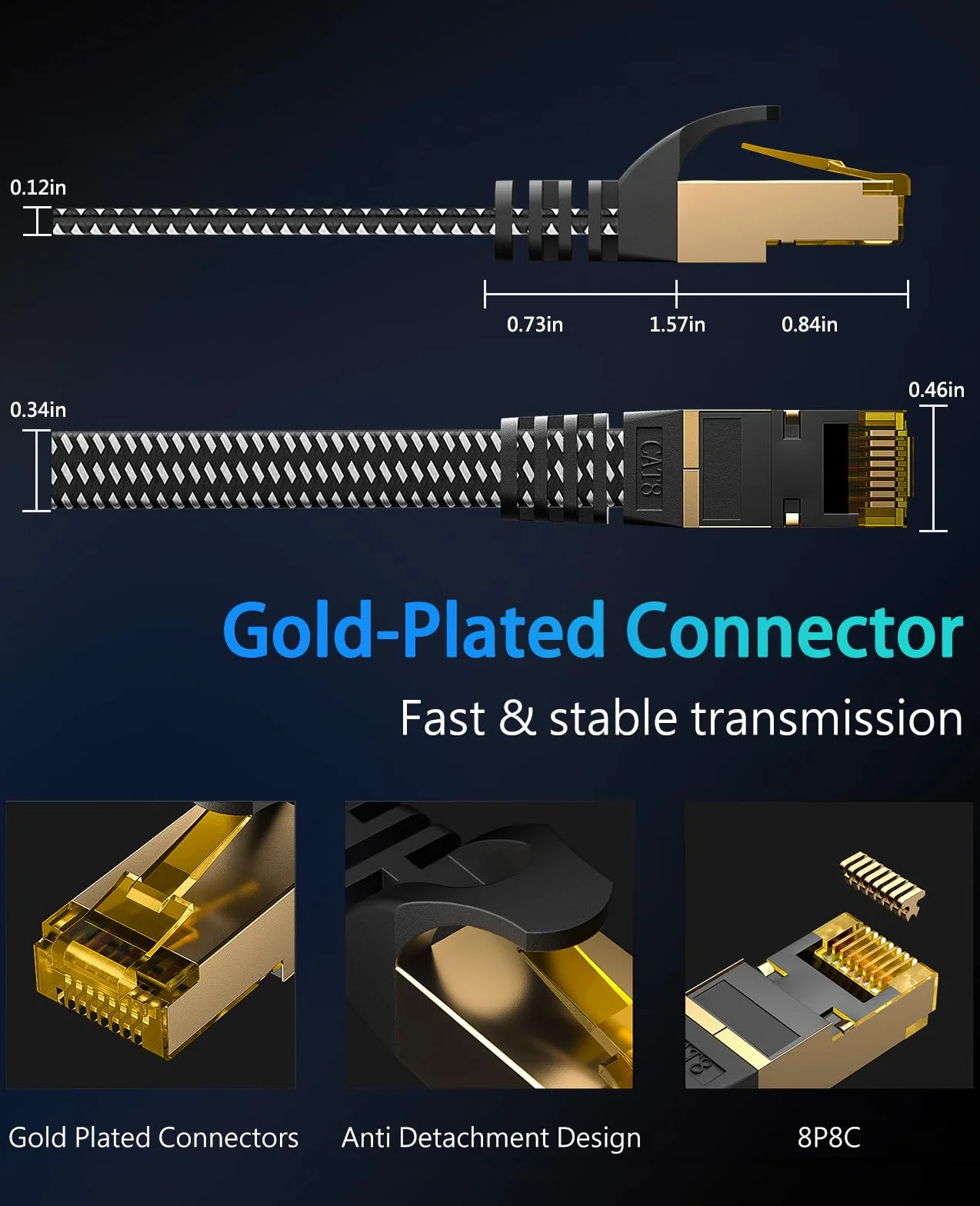 ARISKEEN Kabel Ethernet Cat 8 o długości 7 m, Cat 8, pleciony płaski szybki Gigabit Rj45 STP, ekranowany kabel sieciowy LAN, kabel krosowy do modemu Xbox PS4/PS3, routera, komputera, TV, PC