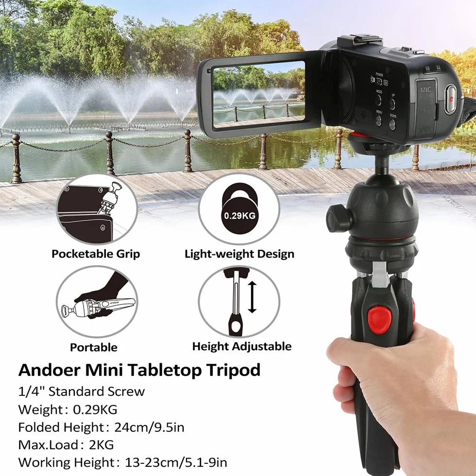 Andoer Mini statyw trójnożny zdejmowany głowica kulowa przenośny składany do lustrzanek DSLR/Mirrorless