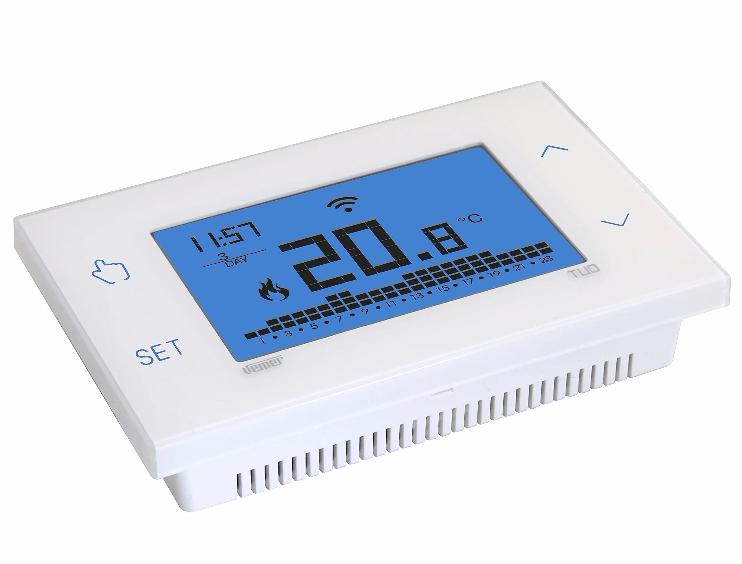 VEMER VE788600 TWÓJ BATERIA WIFI - Programowalny inteligentny termostat WiFi do kotła, kompatybilny z Alexa i Google Home, zarządzany za pomocą aplikacji do zdalnego sterowania, biały