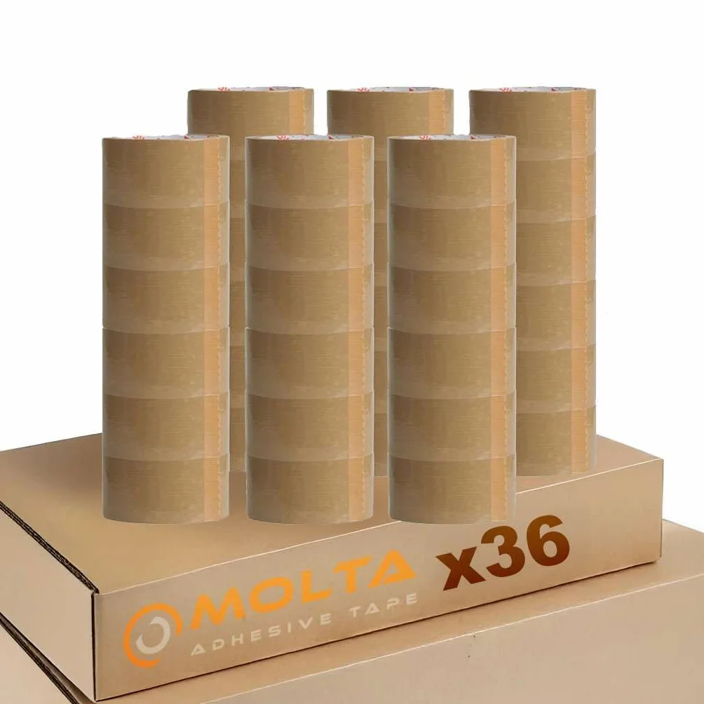 Molta SOLVENTA PLUS brązowa taśma do pakowania, 48 mm x 55 m, taśma klejąca do pakowania, taśma kartonowa, taśma do pakowania paczek i kartonów – 36 rolek | naturalna drapak