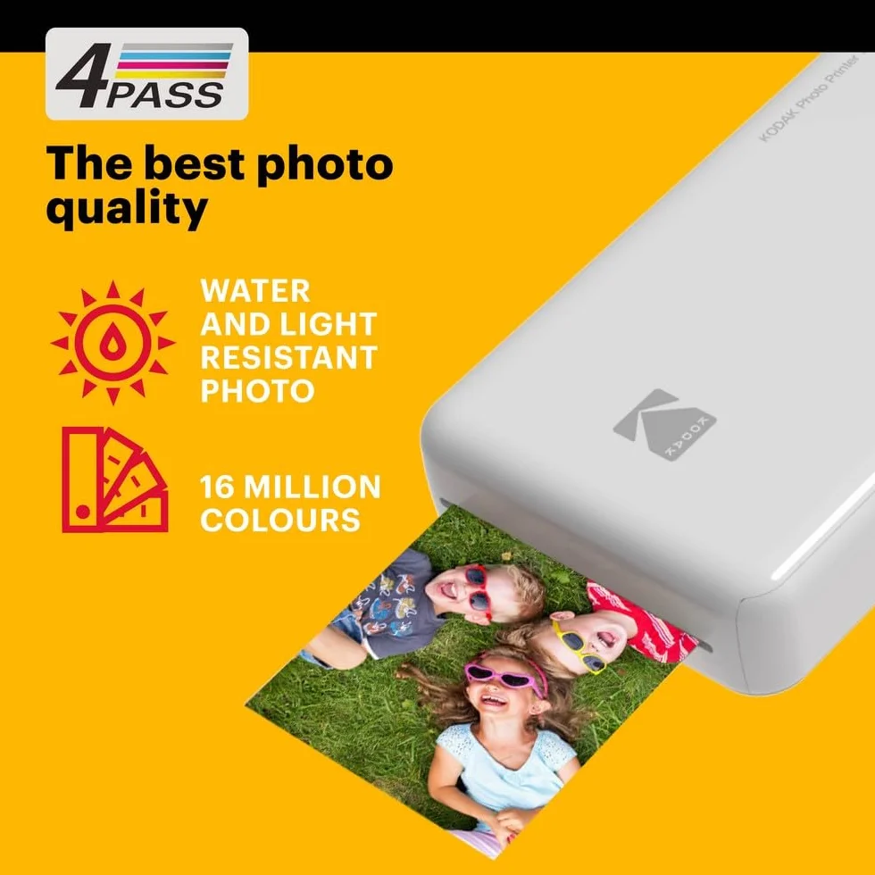 KODAK PM220 Drukarka fotograficzna i wkład MSC20 - Zdjęcia 5,4 x 8,6 cm, WiFi, kompatybilna z iOS i Android - Biała