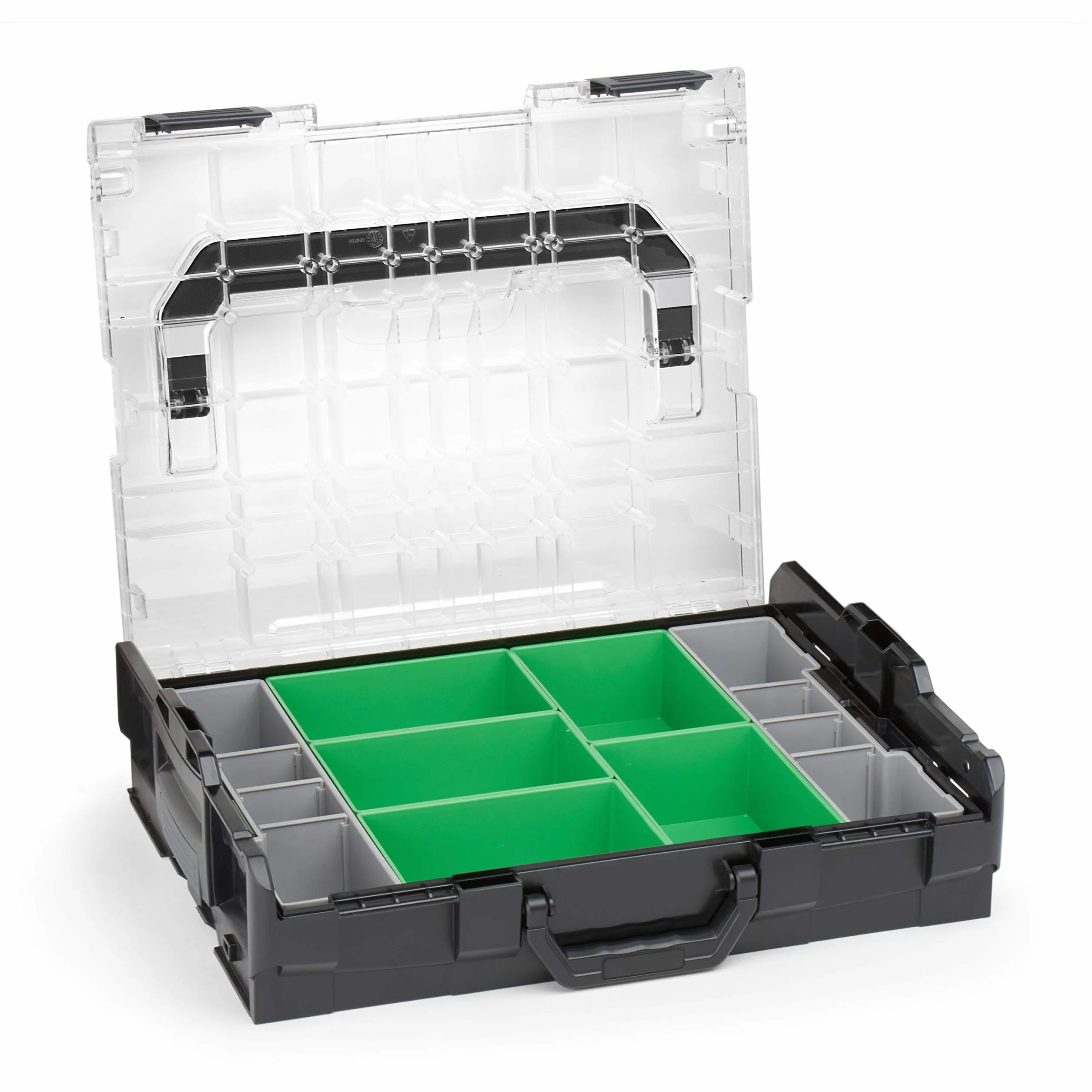 Sortimo Bosch L-BOXX 102 walizka narzędziowa z tworzywa sztucznego, czarna, pokrywka, z zestawem pudełek do sortowania D3 na małe części | idealny system przechowywania śrub