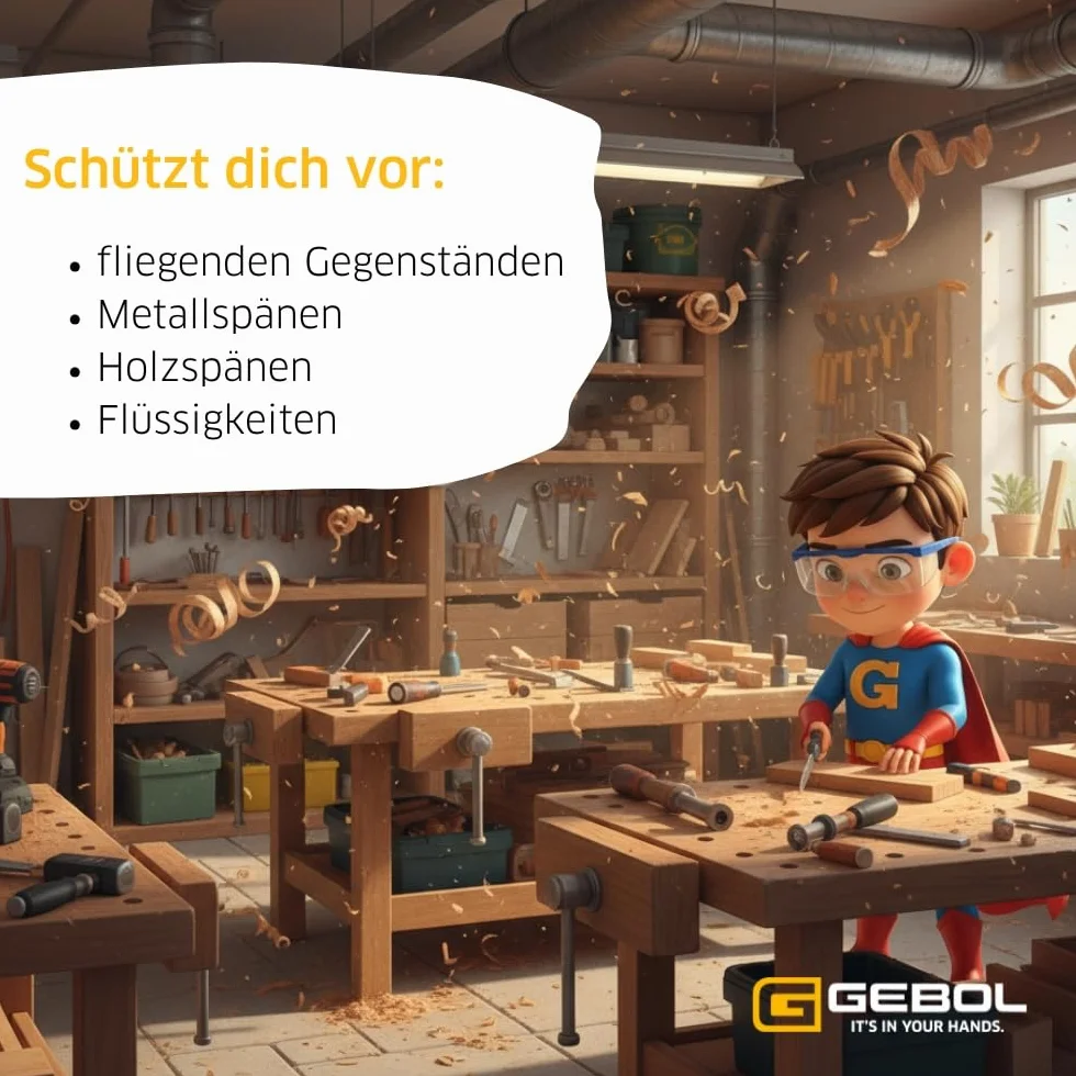Gebol Safety Kids, okulary ochronne z lekkiego i odpornego na zarysowania materiału, bardzo lekkie okulary dziecięce z regulowanymi zausznikami, idealne do pomocy w majsterkowaniu, niebieskie
