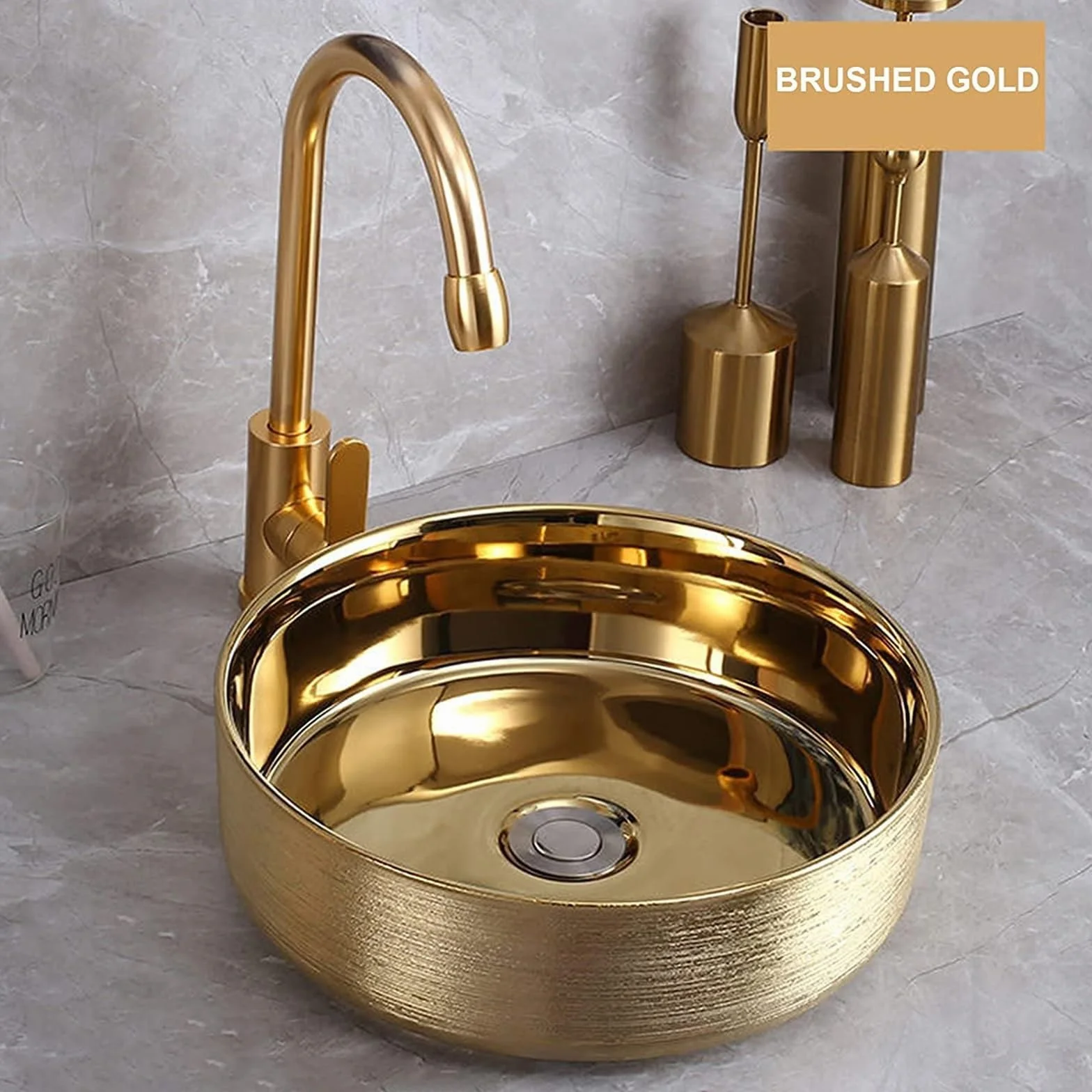 Umywalka Łazienkowa Nablatowa Ceramiczna Umywalka Łazienkowa Okrągła Umywalka Nablatowa Ceramiczna Umywalka Artystyczna Umywalka Nablatowa Łazienkowa Miska Łazienkowa Luk,Gold-360x114mm