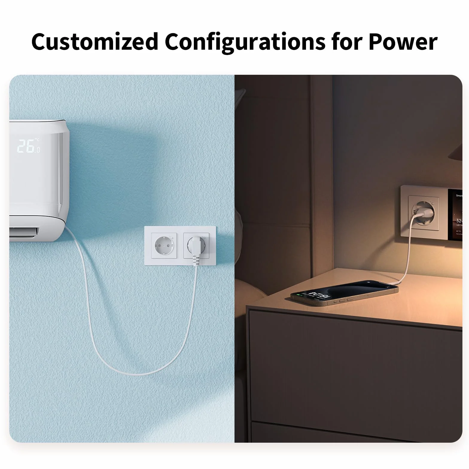 Aqara Gniazdko Ścienne H2 EU z Matter, Wymagany jest hub Zigbee 3.0, 16A, Monitorowanie Energii i Ochrona Zasilania, z Planowaniem i Kontrolą Głosową, Wspiera HomeKit, Alexę, Google Home i IFTTT