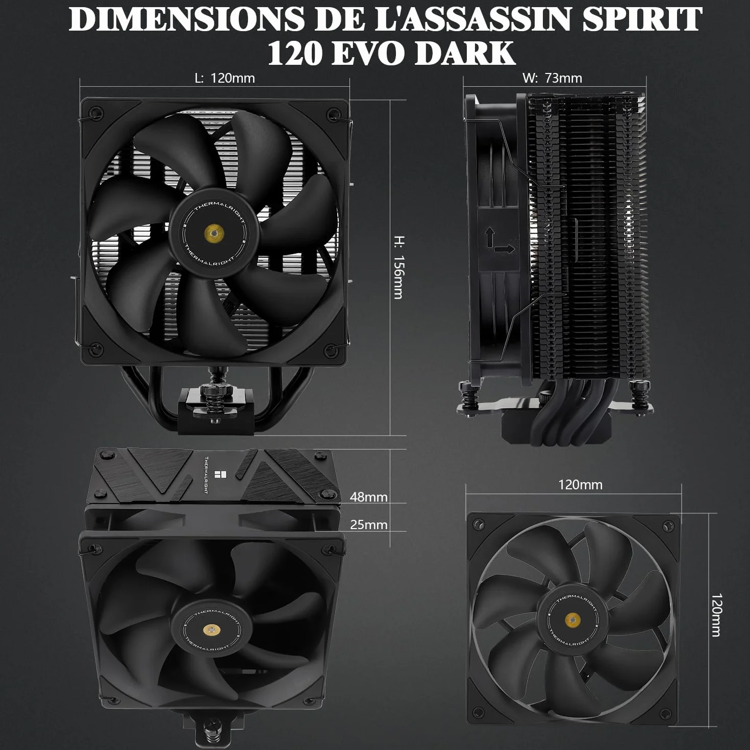 Thermalright Assassin Spirit 120 EVO DARK CPU chłodnica powietrza 4×6mm HeatPipes TL-E12B V2 PWM wentylator 156mm Intel 1700/115X/1200/1851 AMD AM4 AM5
