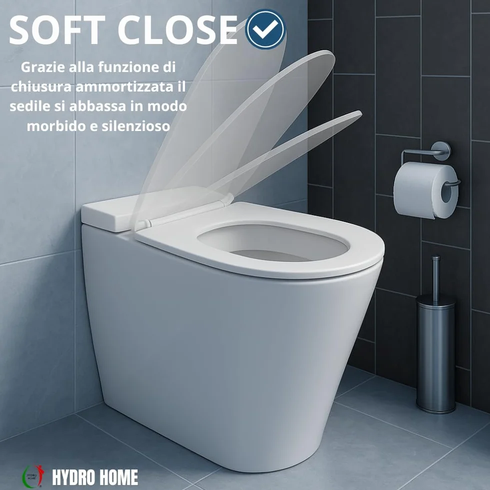 Deska sedesowa w kształcie litery D, mocowanie od góry, Soft Close i Quick Release kompatybilna z różnymi modelami termoutwardzalnymi, kolor biały firmy HYDRO HOME