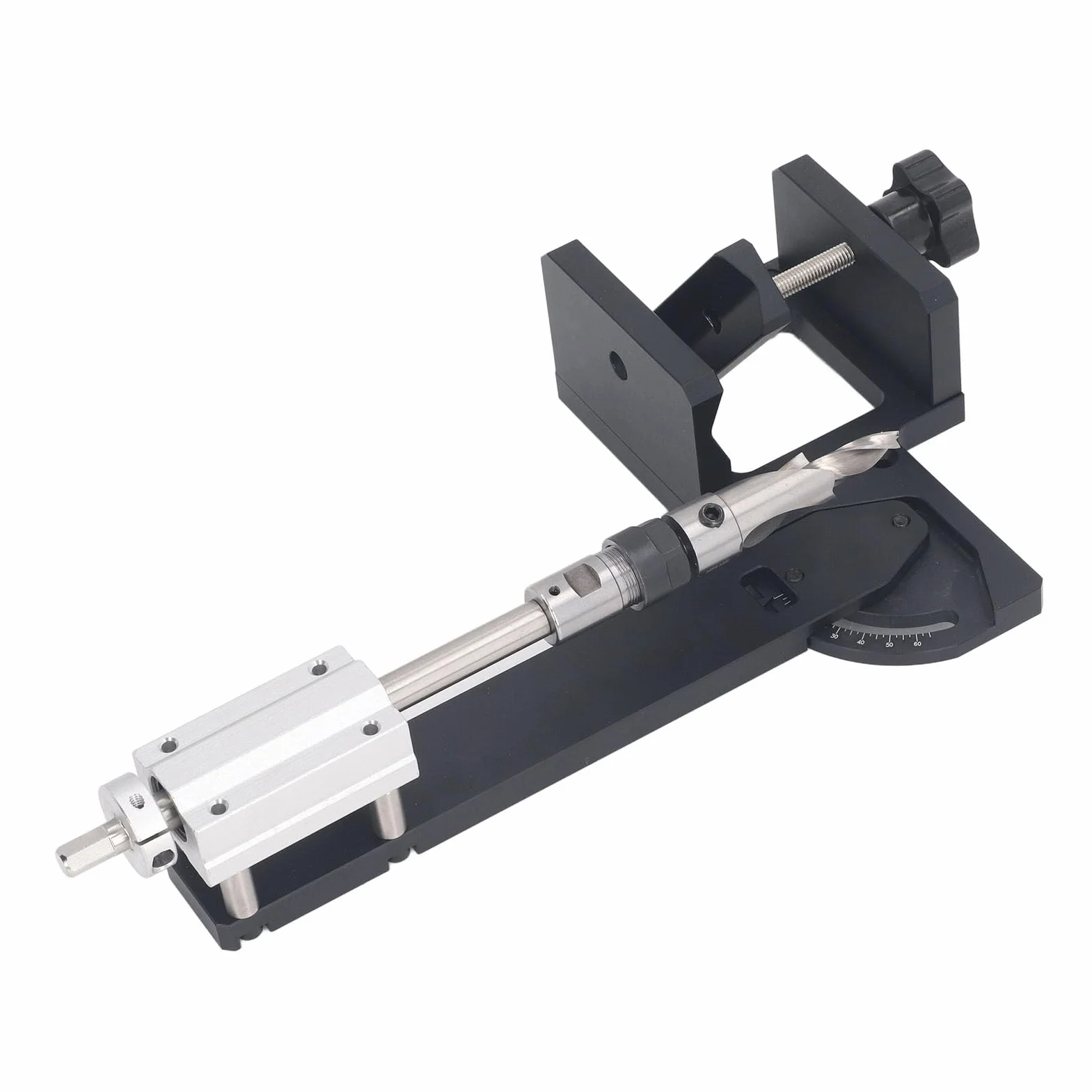 Yosoo Health Gear Zestaw wierteł Kątowych do Drewna Prowadnica wierteł Kątowych ze Stopu Aluminium 0 do 60 Stopni dla Pręta Okrągłego o średnicy od 30 70 Mm z Suwakiem 60 Mm Stolarki Drewnianej