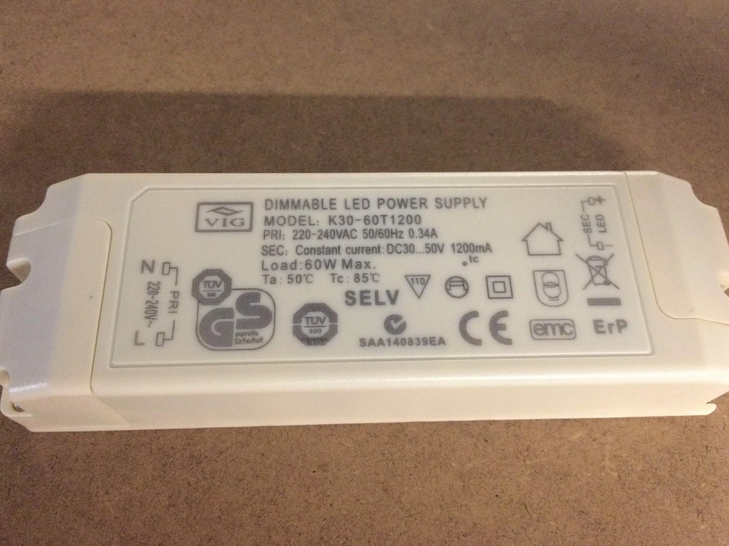 Sterownik LED VIG ściemnialny 60 W 1200 mA 30-50 V K30-60T1200 Power Supply ściemnialny
