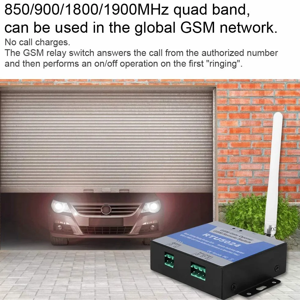 GSM otwieracz bramy, RTU 5024 kontroler dostępu, zdalne włączanie/wyłączanie, darmowe połączenia SMS, obsługa poleceń 850/900/1800/1900 MHz