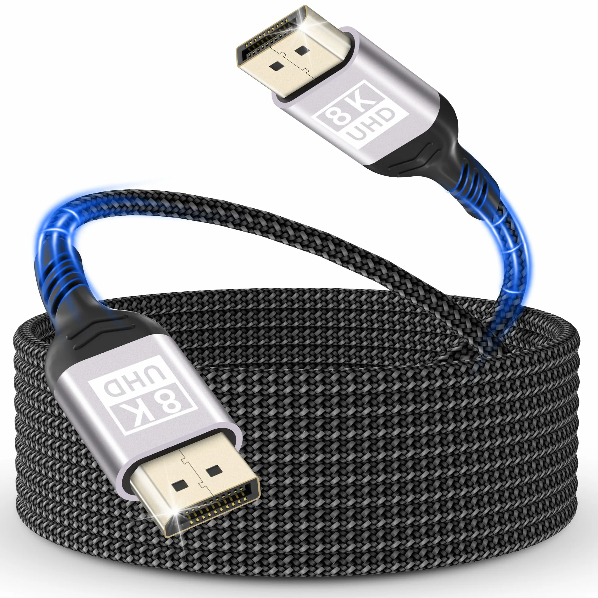 Kabel DisplayPort 1.4 5M, nylonowe złącza kabla DP wsparcie 8K przy 60 Hz, 4K przy 144 Hz / 120 Hz / 60 Hz / 2K przy 240 Hz / 165 HZ G-Sync i FreeSync / 32,4 Gbit/s/HDR10/HDCP2.2 DisplayPort-kabel do