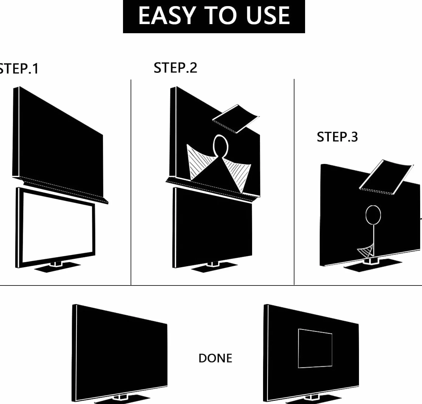 MaxAwe Osłona TV do użytku na zewnątrz, odporna na warunki atmosferyczne, uniwersalna folia ochronna na wyświetlacz o wymiarach 148 x 95 x 14 cm, odporna na warunki atmosferyczne, czarna