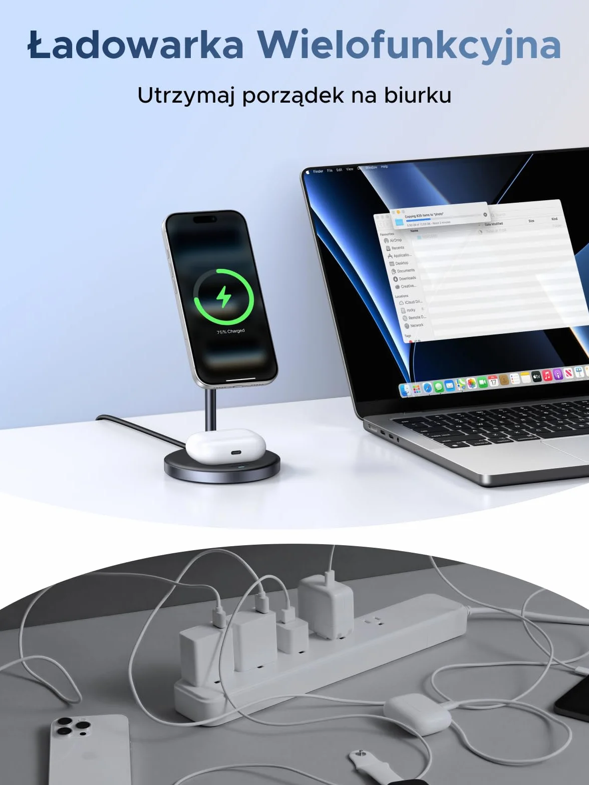 UGREEN Zapix Qi2 Magnetyczna Bezprzewodowa Ładowarka 2 w 1 15W Stacja Ładowania iPhone MagSafe