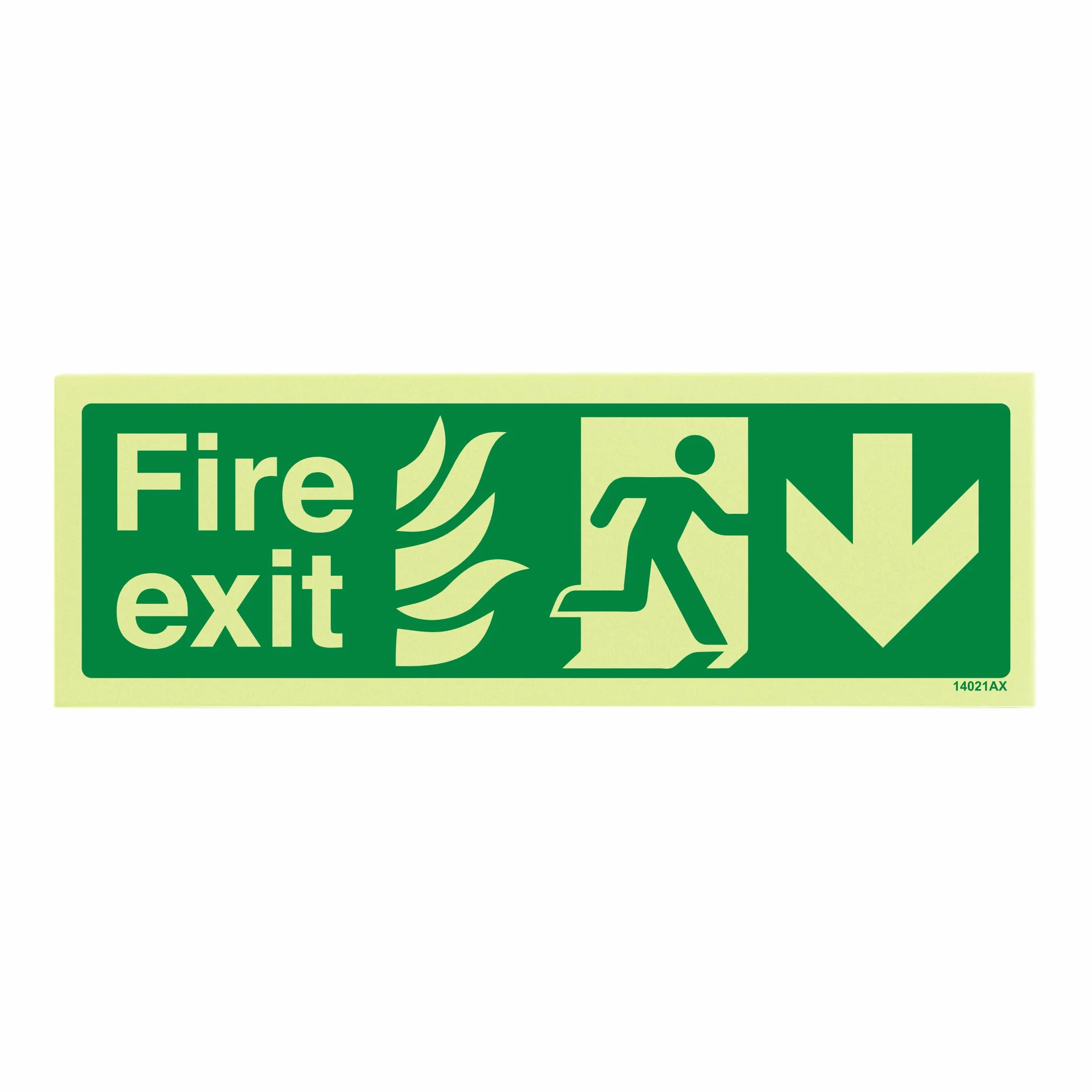 VSafety Glow In The Dark NHS Fire Exit Strzałka w dół znak - 300 mm x 100 mm - sztywny plastik