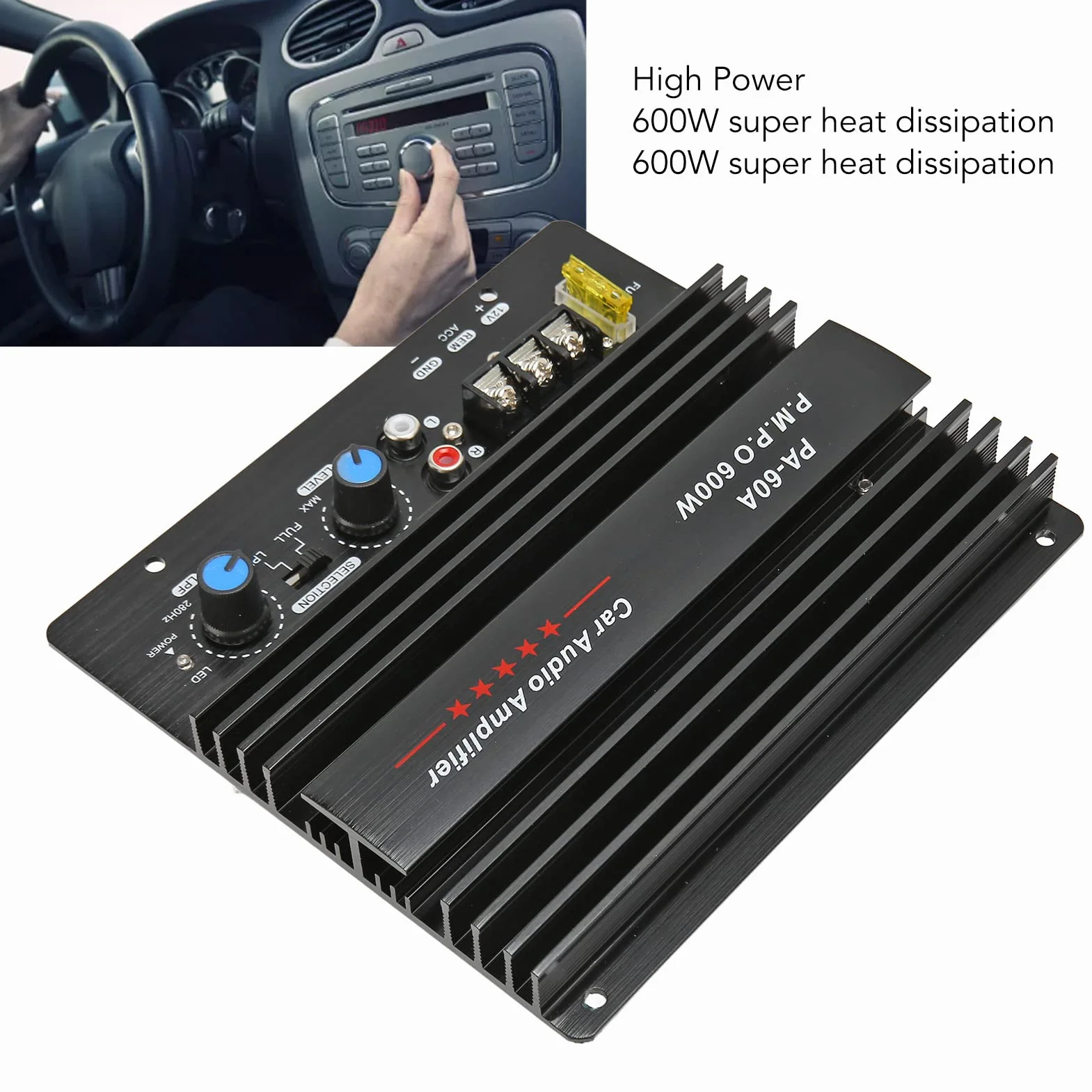 Wzmacniacz samochodowy 12V 600W subwoofera dużej mocy z panelem rozpraszającym