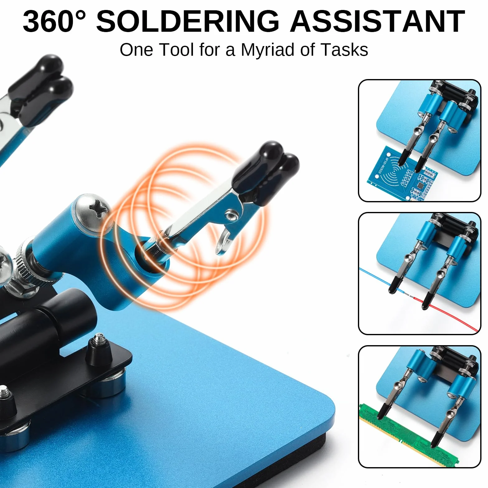 SainSmart Soldering Helping Hands 360° Regulowane ramiona magnetyczne, Mini stacja lutownicza, Magnetyczne ramiona pomocnicze, Bezpieczny chwyt, 2 regulowane ramiona