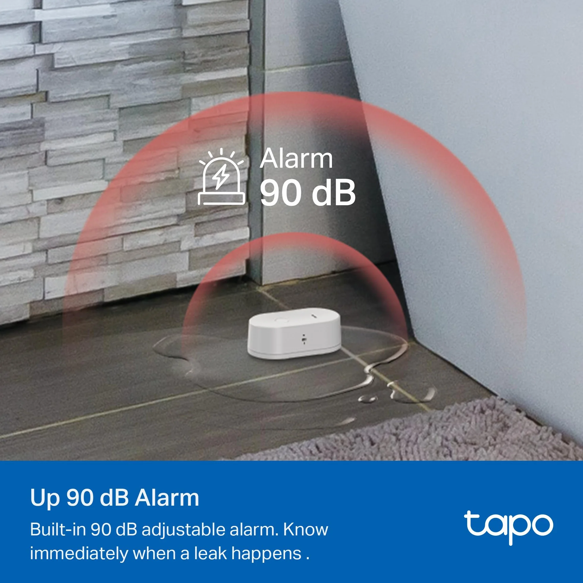 Tapo Inteligentny wykrywacz wycieku wody, czujnik wycieku wody, powiadomienia w czasie rzeczywistym, alarm 90 dB, wodoodporność IP67, bateria w zestawie, elastyczna instalacja, wymagany koncentrator