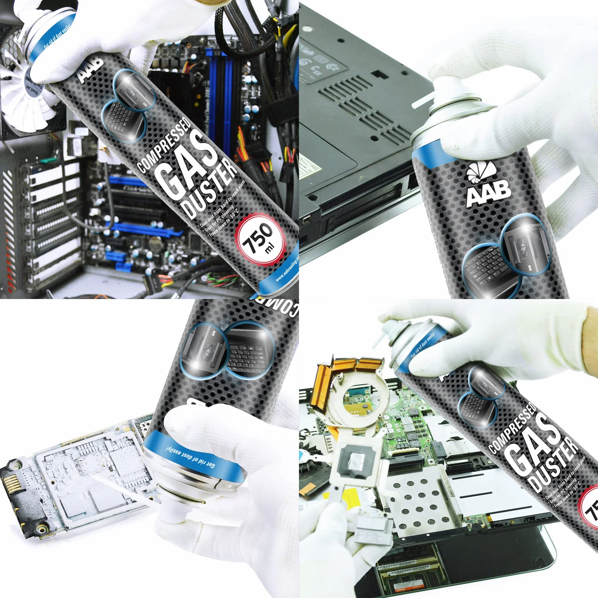 4 x AAB Compressed Gas Duster 750ml - Sprężony Gaz, Sprężone Powietrze do Wydmuchiwania Kurzu, Puszka, Aerozol do Czyszczenia Komputera, Klawiatury, Laptopa, Sprzętu Biurowego, PC