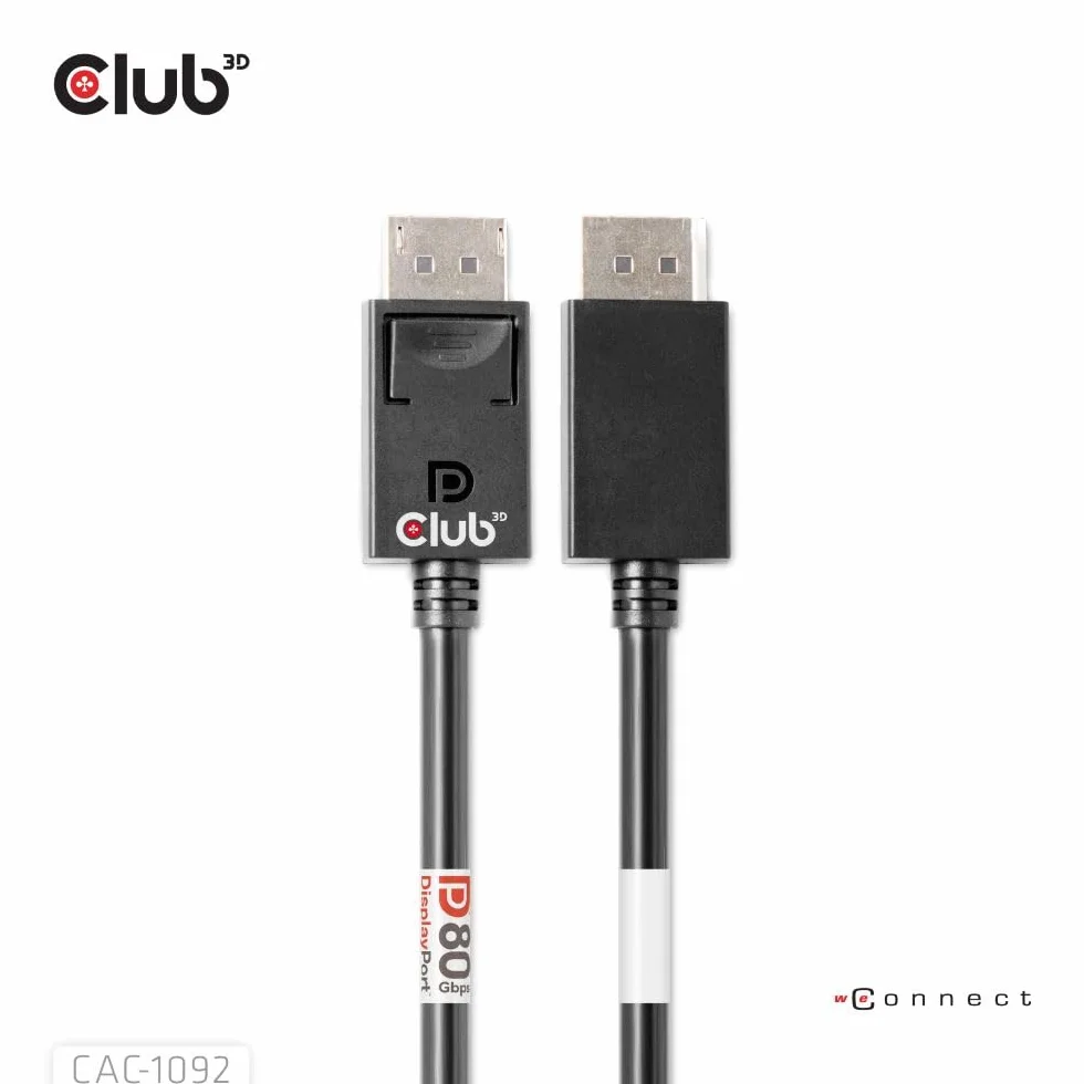 Club3D CAC-1092 DisplayPort 2.1 kabel dwukierunkowy VESA DP80 certyfikowany 4K240Hz 8K60Hz 10K60Hz M/M 1,6 m