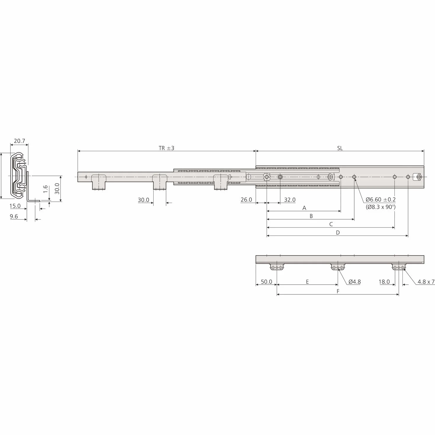 ACCURIDE 5321-60 prowadnica klatki kulowej - wysuwana, dł. 600 mm stal chromowana