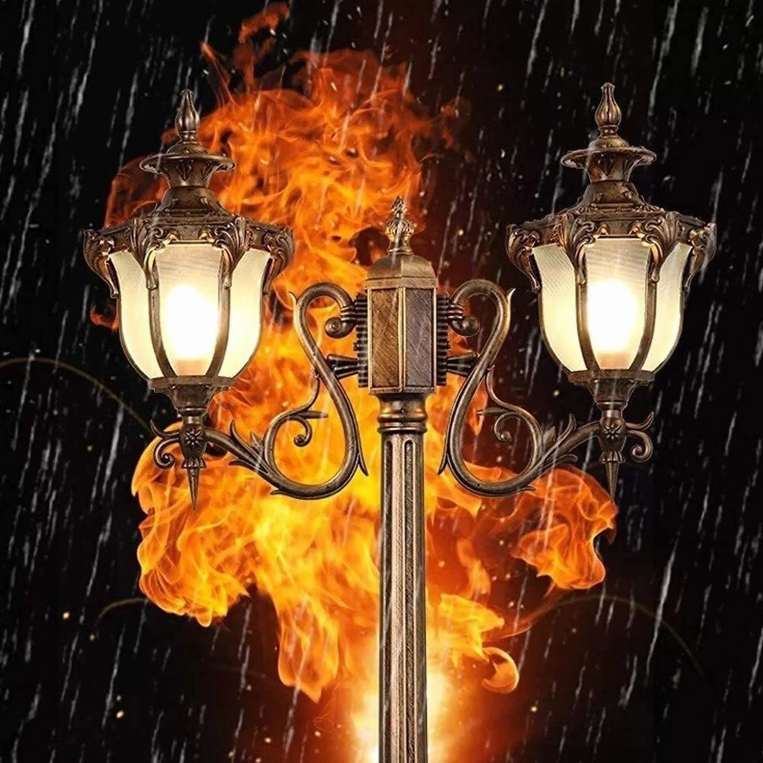 Lampy Solarne Na Słupku, Zewnętrzne Lampy Ogrodowe, Zewnętrzne Lampy Ogrodowe Na Słupku, Lampa Uliczna E27, Wodoodporna, Aluminiowa, Szklana, W Stylu Vintage, Podwój,2.4m