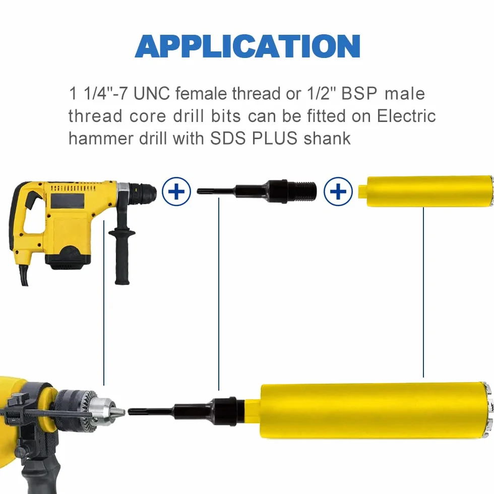 Adapter do wiertła rdzeniowego - 1 1/4"-7 UNC Gwint męski do SDS Plus Adapter chwytu do wiertarki młotkowej diamentowych wierteł rdzeniowych Akcesoria do wierteł udarowych